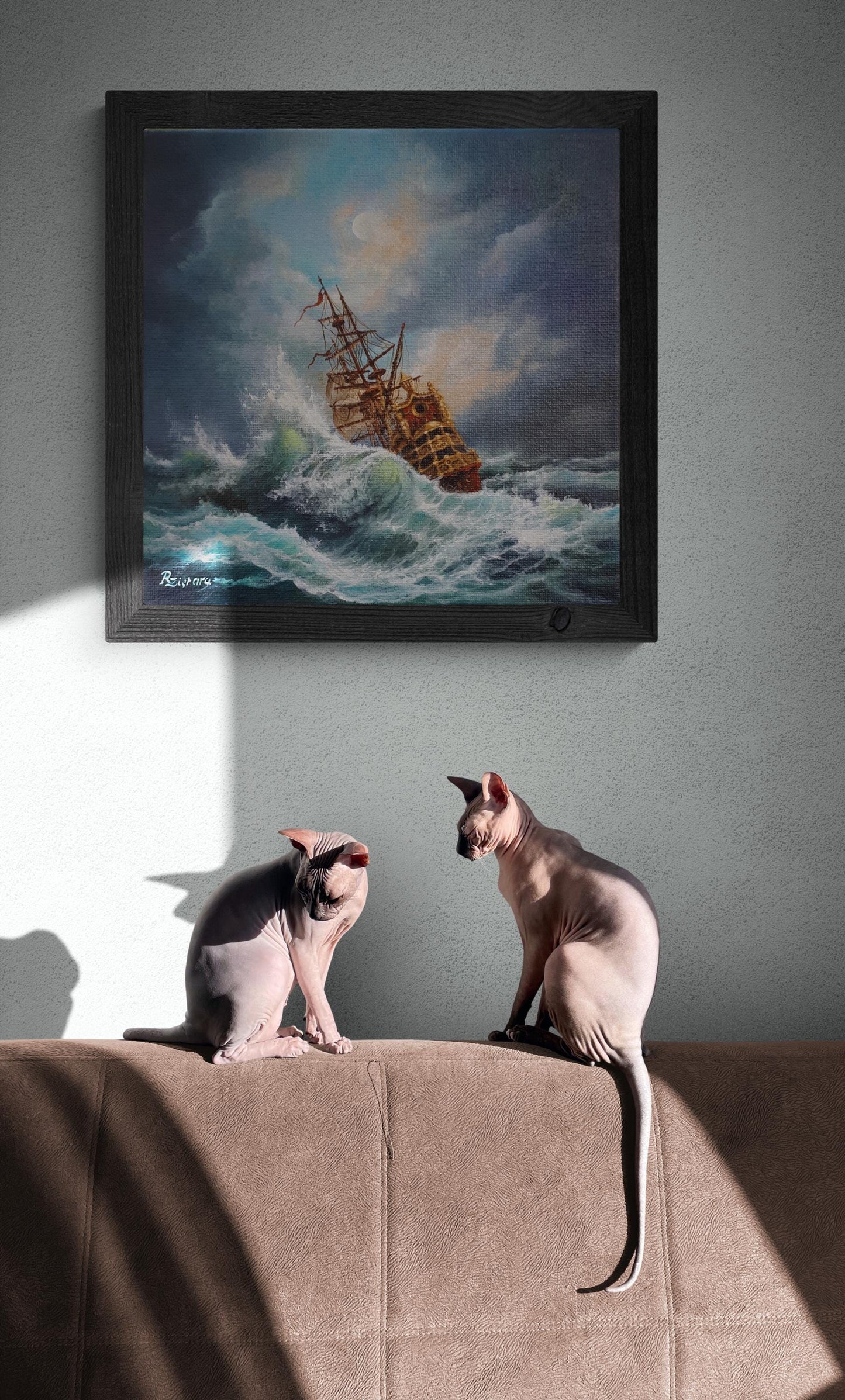 STORMY SEA: original oil on canvas tall ship painting, seascape wall art, sailing ship decor, ship stormy landscape, customer commission