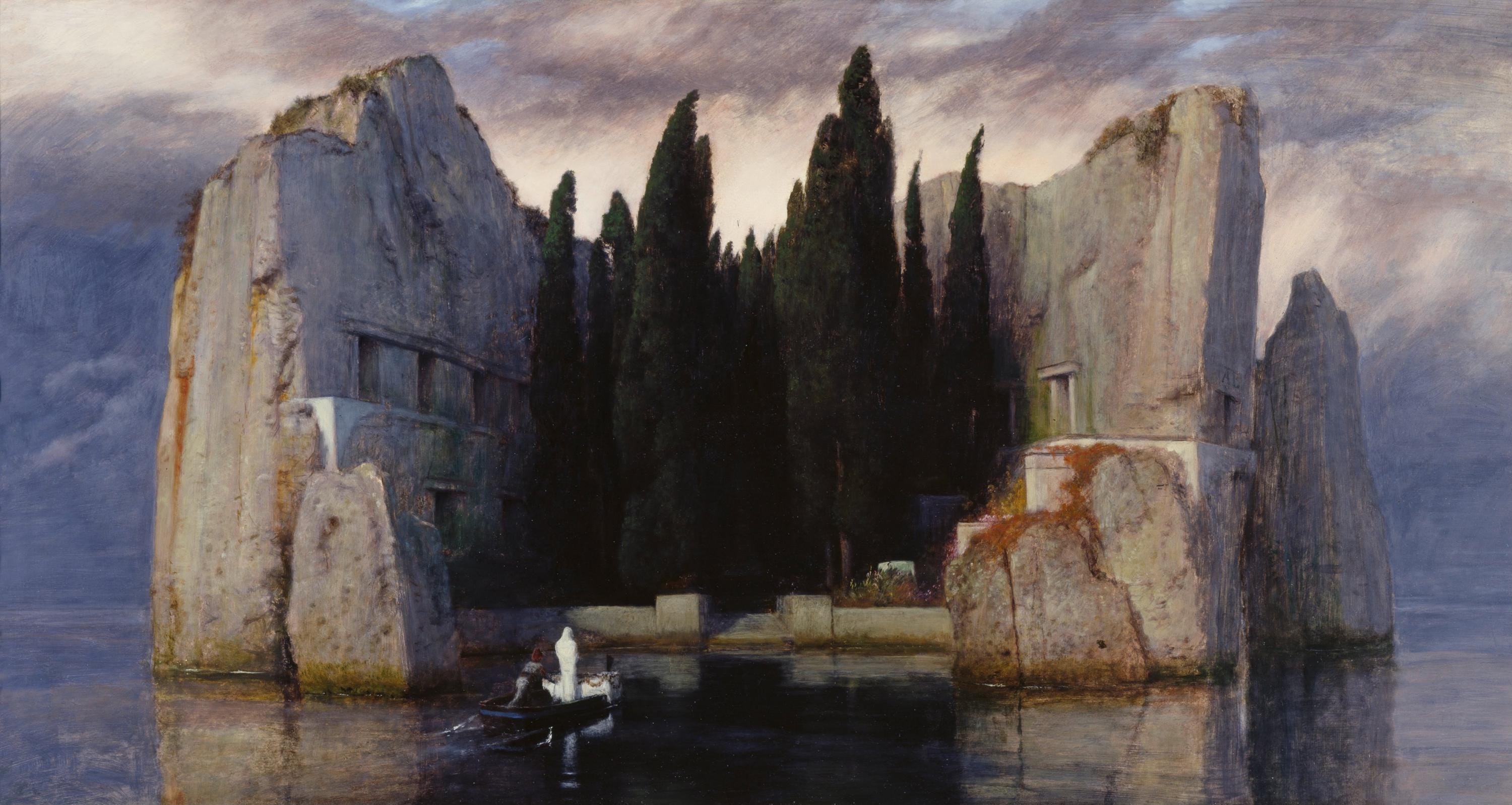 Isle of the Dead Print, Arnold Böcklin, Canvas Print with Brush Strokes and Vintage Golden Frame FOSHE ART