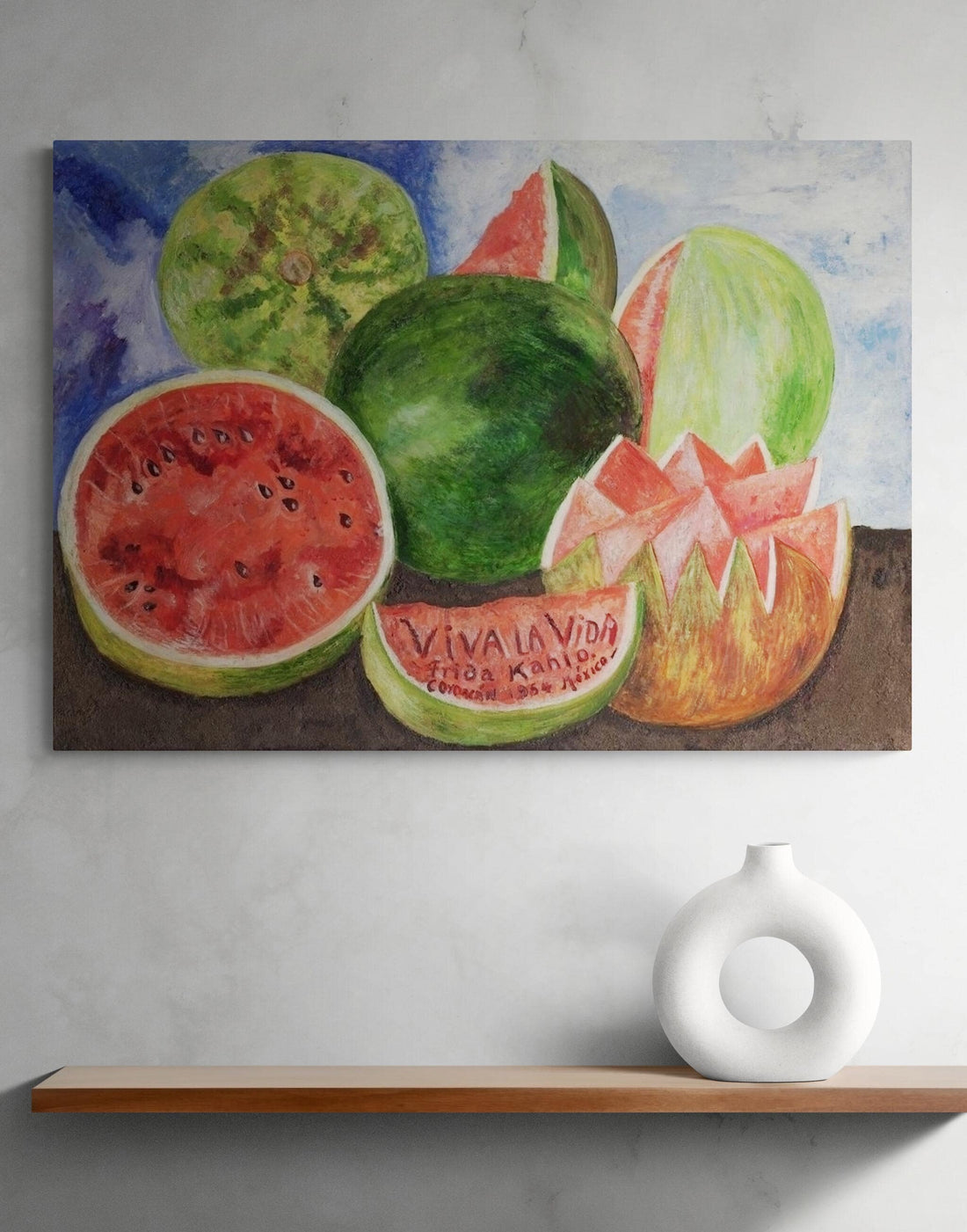 Frida Kahlo Viva La Vida Print – Hand-Finished Texture, Exhibition Paper or Canvas FOSHE ART