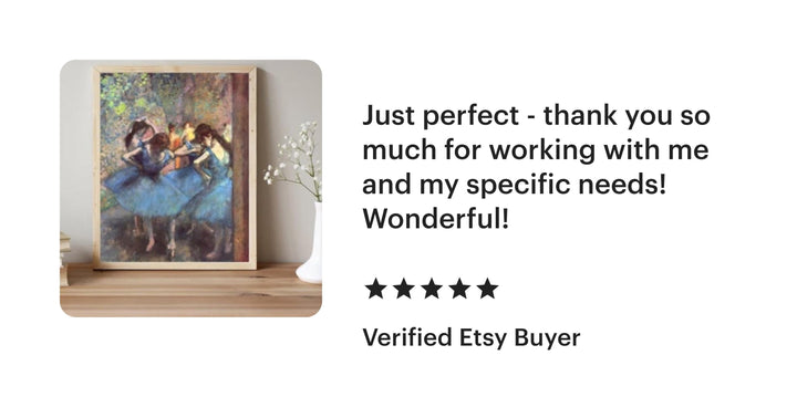 Degas Dancers in Blue Print, Framed Canvas Wall Art, 3D Hand Finished FOSHE ART