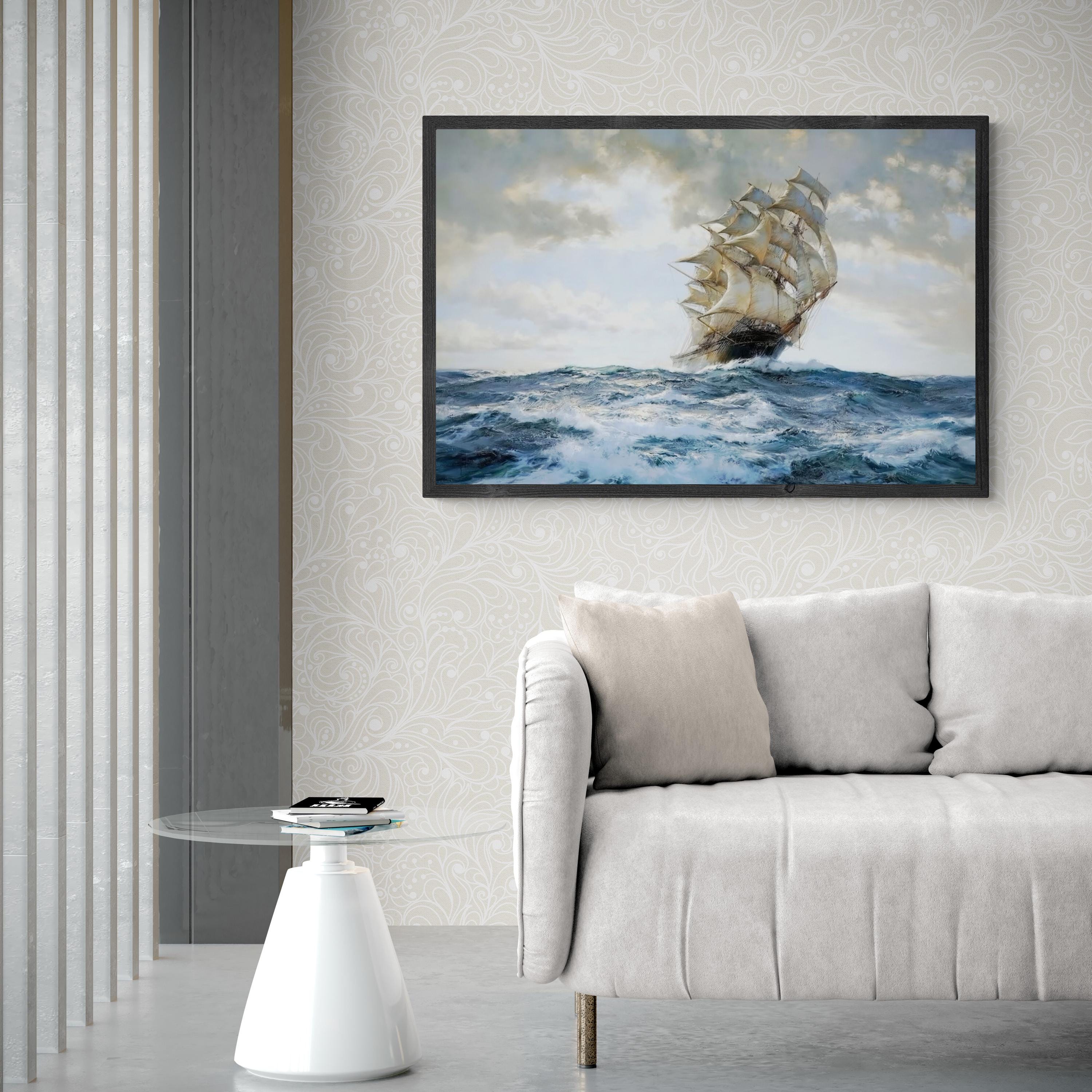 Montague Dawson Ship Painting, Textured Canvas Seascape Art Print FOSHE ART