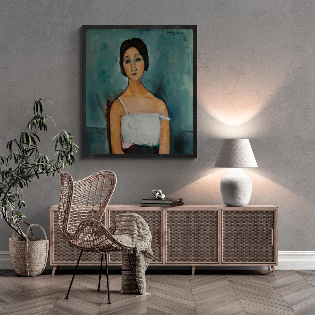 Modigliani "Christina" Giclée Canvas Art Print with Hand-Finished Texture FOSHE ART