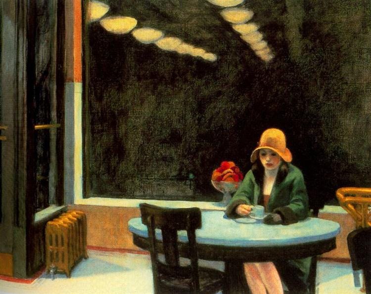 Edward Hopper Automat, Edward Hopper Exhibition Poster, Giclee Fine Art Print, Heavyweight art paper, canvas or 3D print with brush strokes