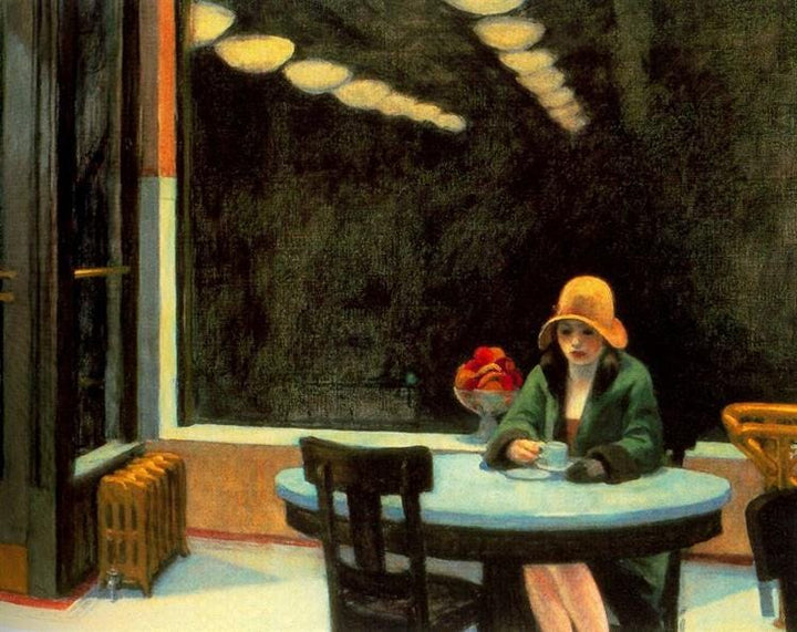 Edward Hopper Automat, Edward Hopper Exhibition Poster, Giclee Fine Art Print, Heavyweight art paper, canvas or 3D print with brush strokes