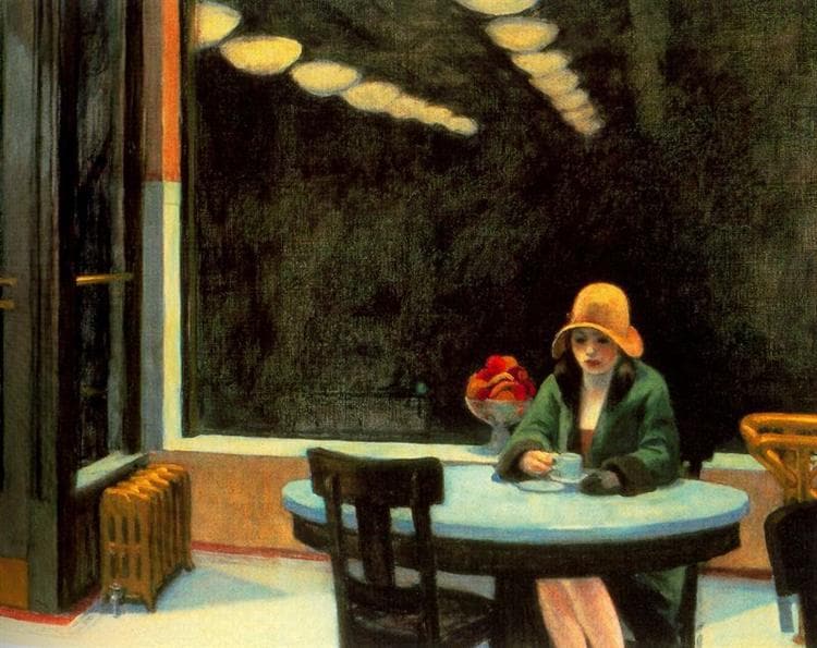 Edward Hopper Automat, Edward Hopper Exhibition Poster, Giclee Fine Art Print, Heavyweight art paper, canvas or 3D print with brush strokes FOSHE ART