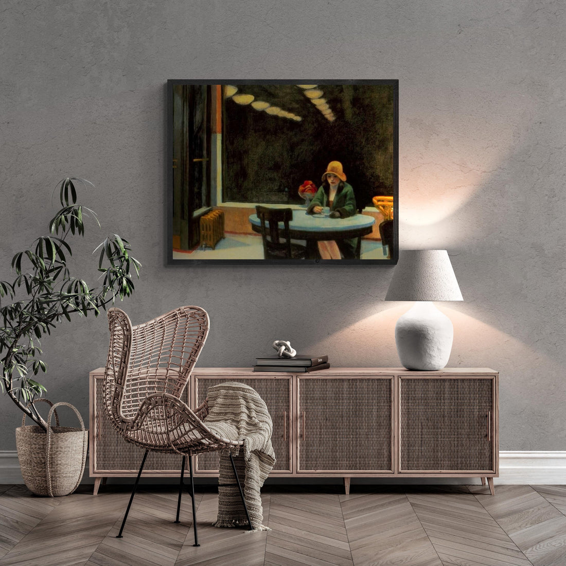 Edward Hopper Automat, Edward Hopper Exhibition Poster, Giclee Fine Art Print, Heavyweight art paper, canvas or 3D print with brush strokes FOSHE ART