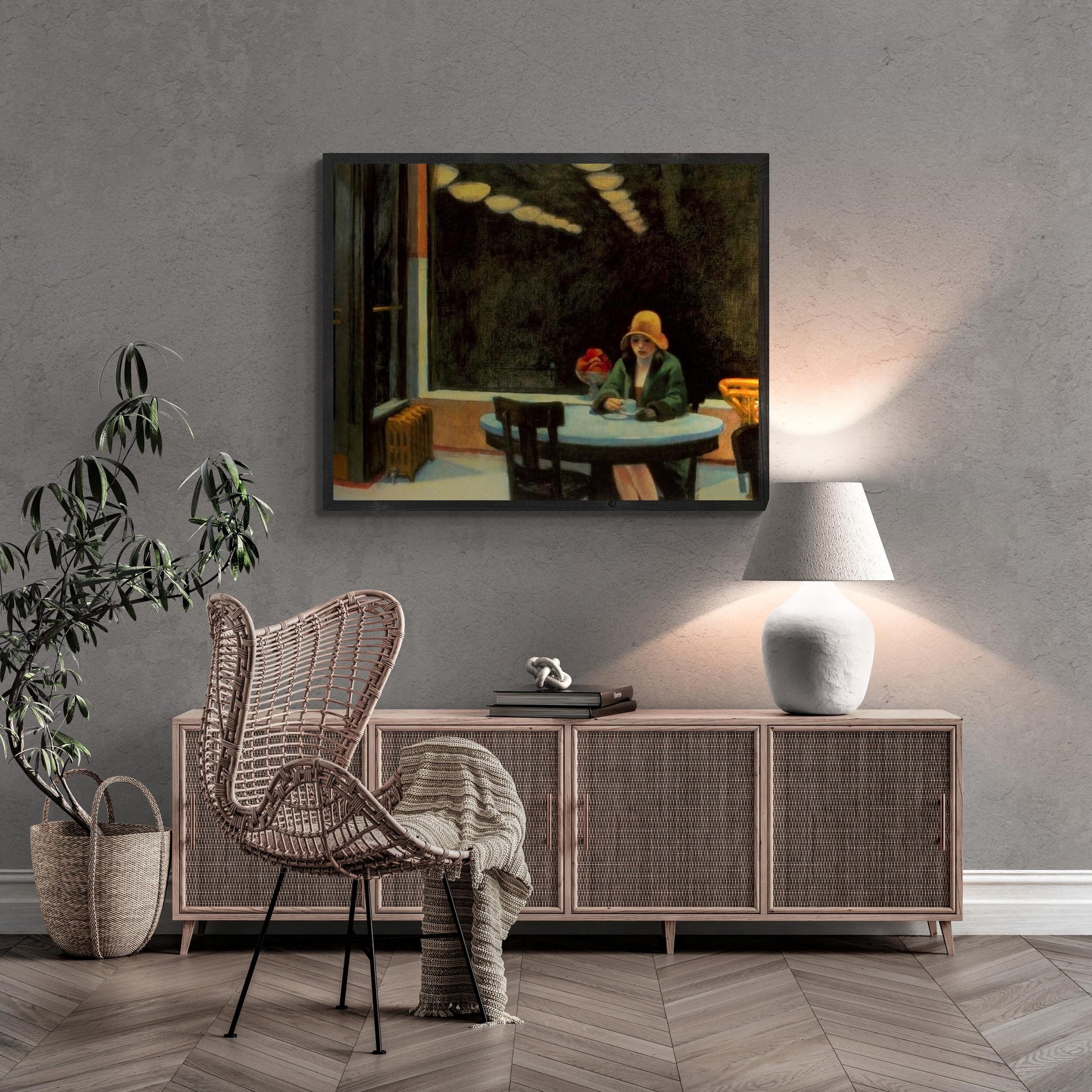 Edward Hopper Automat, Edward Hopper Exhibition Poster, Giclee Fine Art Print, Heavyweight art paper, canvas or 3D print with brush strokes FOSHE ART