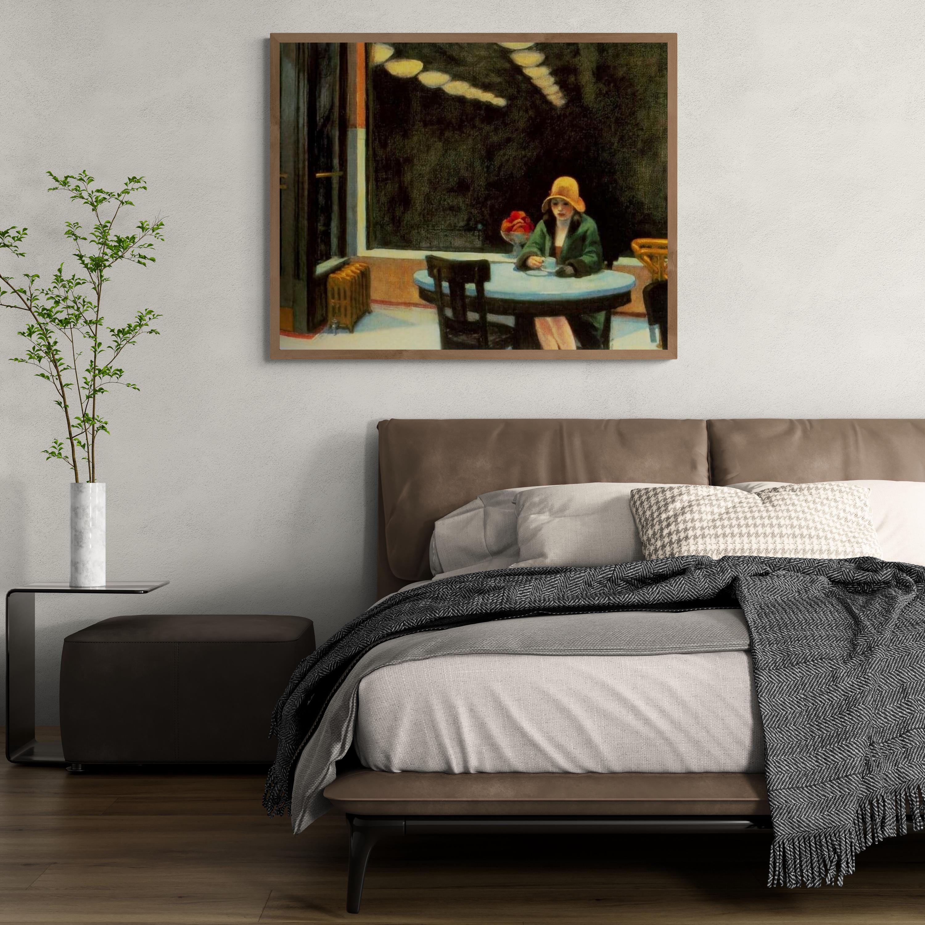 Edward Hopper Automat, Edward Hopper Exhibition Poster, Giclee Fine Art Print, Heavyweight art paper, canvas or 3D print with brush strokes