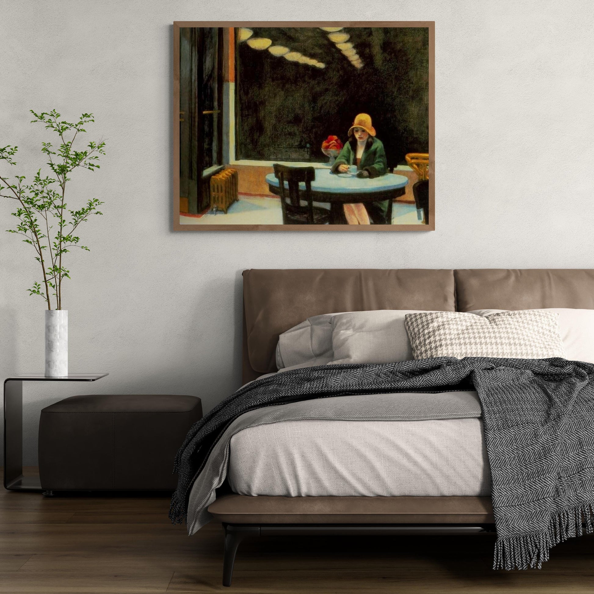 Edward Hopper Automat, Edward Hopper Exhibition Poster, Giclee Fine Art Print, Heavyweight art paper, canvas or 3D print with brush strokes FOSHE ART