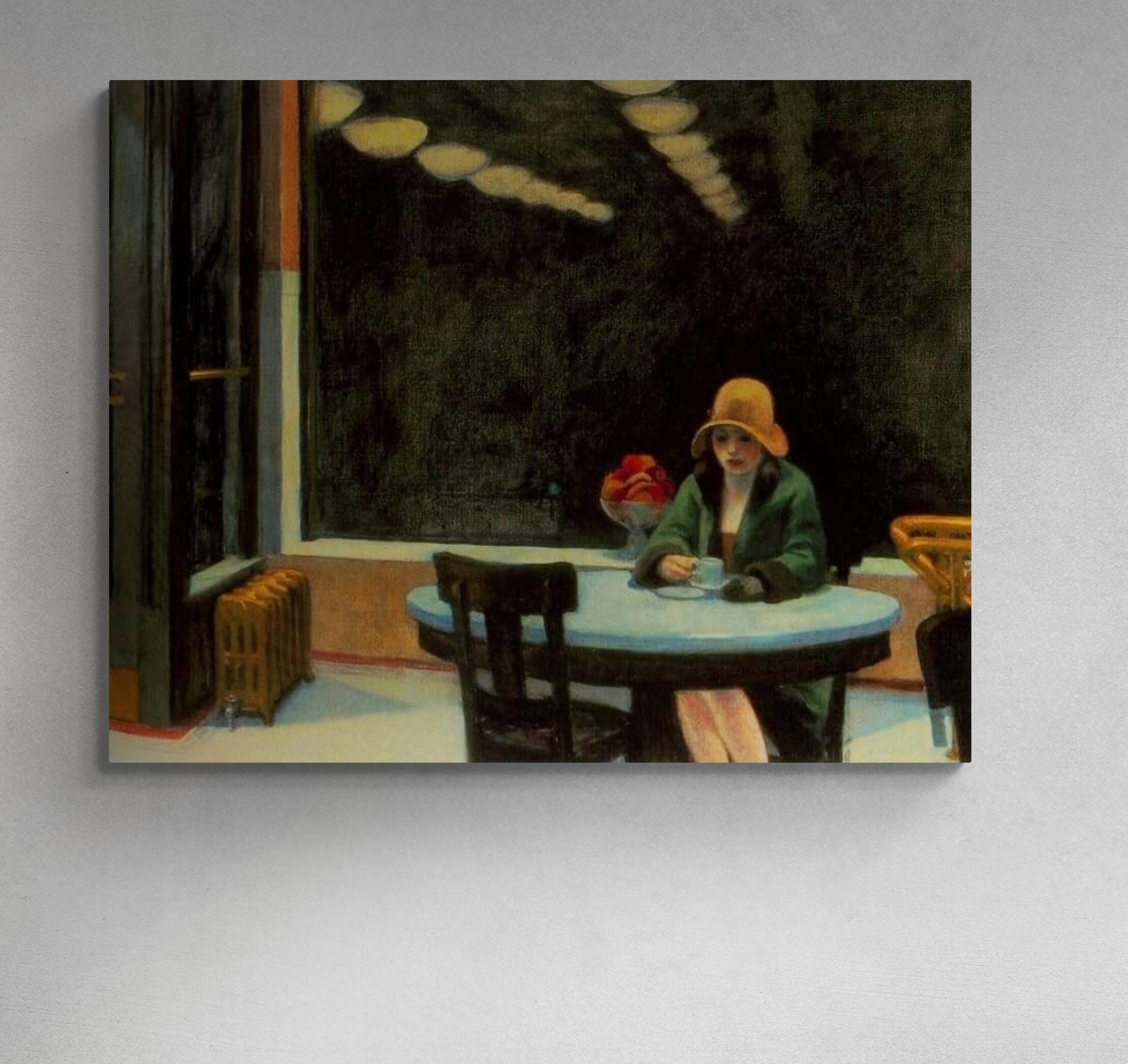 Edward Hopper Automat, Edward Hopper Exhibition Poster, Giclee Fine Art Print, Heavyweight art paper, canvas or 3D print with brush strokes