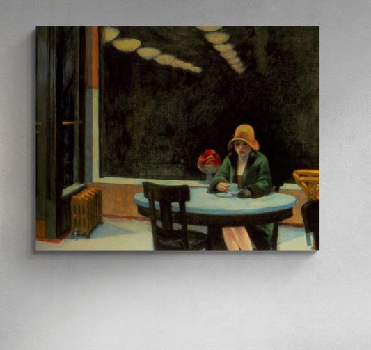 Edward Hopper Automat, Edward Hopper Exhibition Poster, Giclee Fine Art Print, Heavyweight art paper, canvas or 3D print with brush strokes
