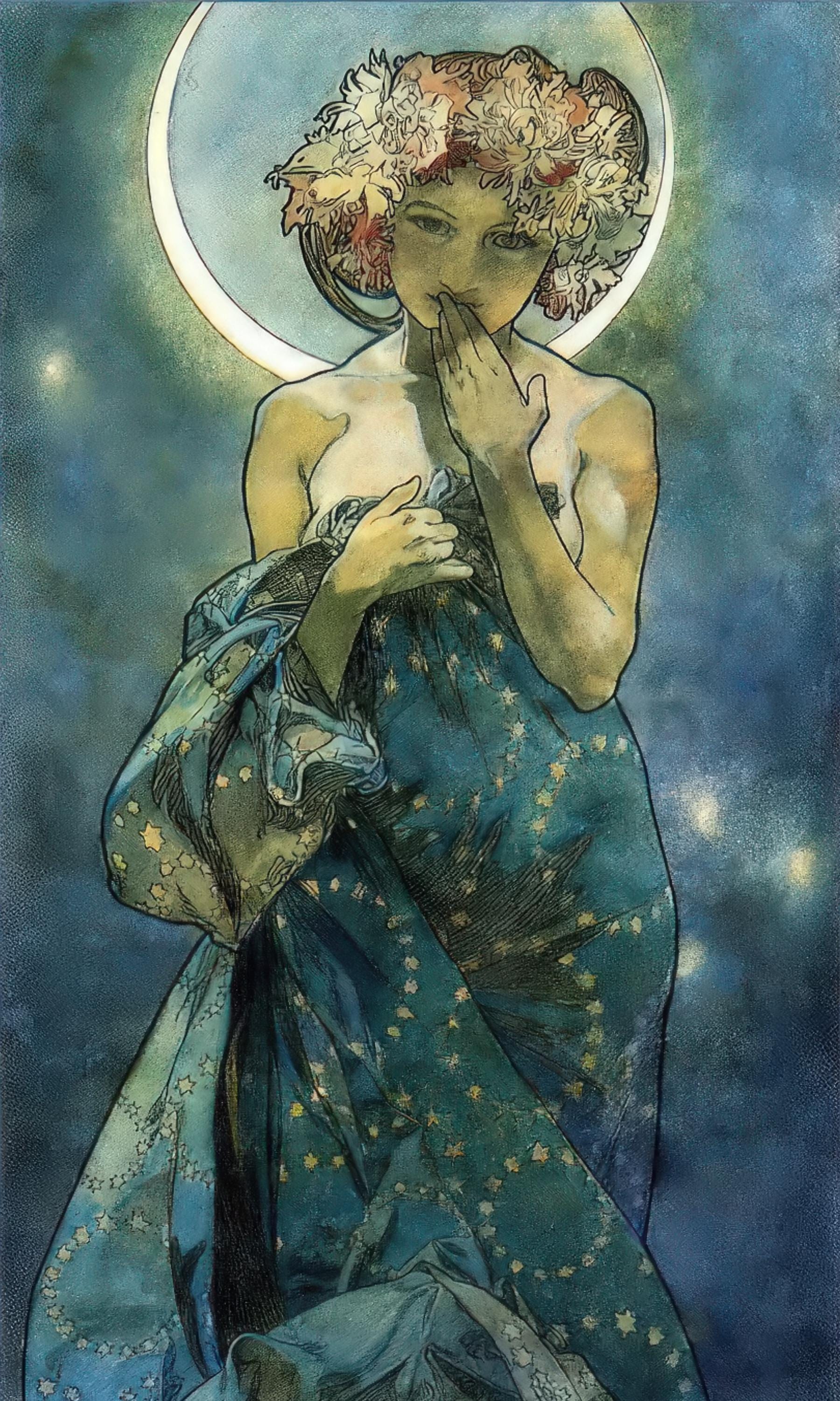 Alphonse Mucha Moon Art Nouveau Print, Giclee Fine Art FOSHE ART