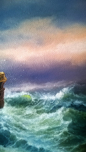 Ship original painting "After Storm", Decorative-vintage seascape, canvas ship tall painting, sailing ship at sea gift, customer commission