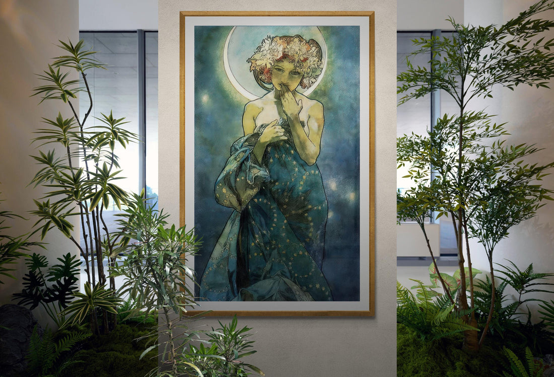 ALPHONSE MUCHA - The moon, Fine Art Prints, Vintage Home Decor, Giclee Paper / Canvas Prints, Poster or 3D Hand Finished Premium Print FOSHE ART