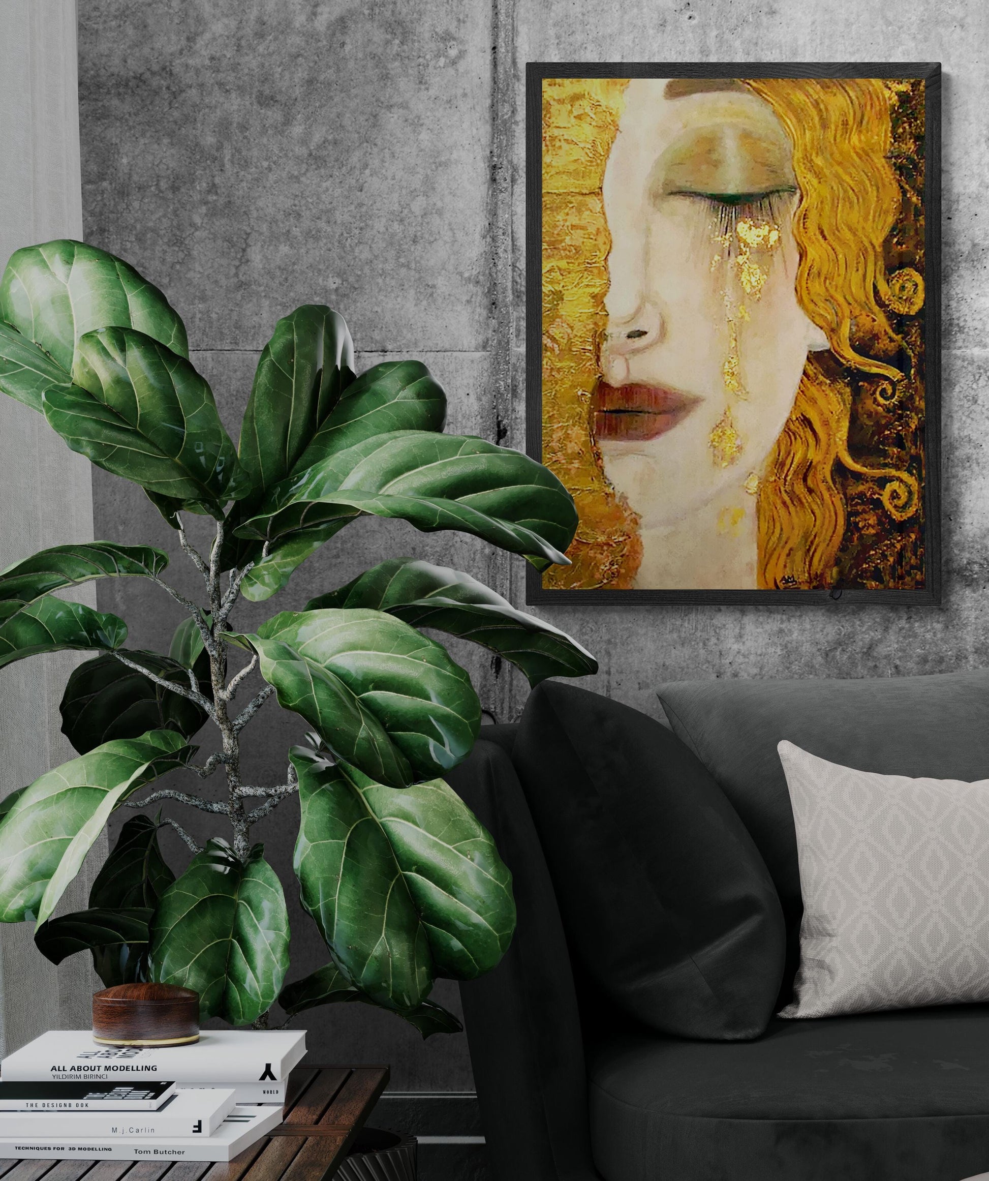 Golden Tears Art Print | Gustav Klimt-Inspired Wall Art | Freya's Tears Canvas | 3D texture Print with Brush Strokes | Elegant Women’s Décor FOSHE ART