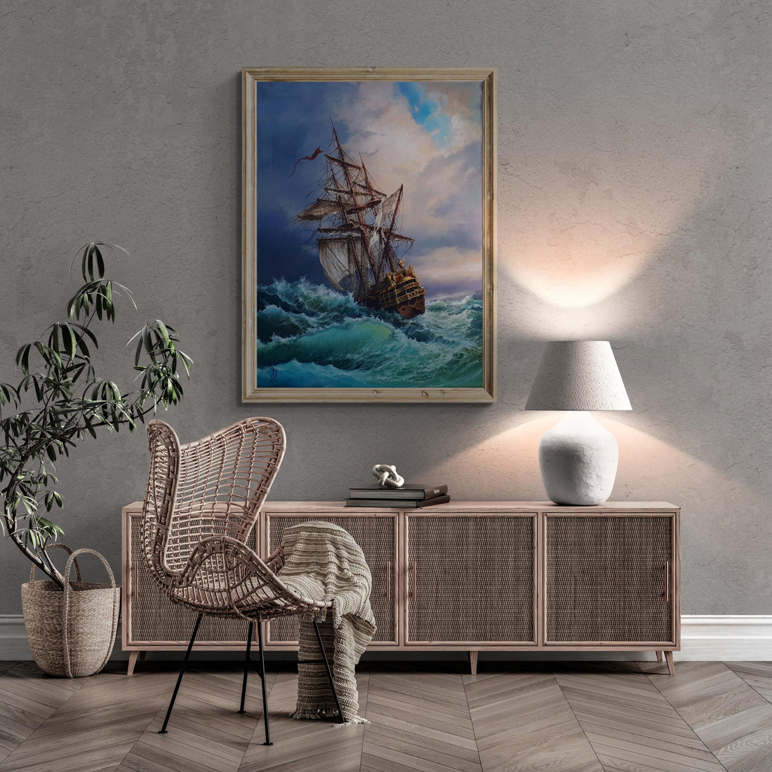 Sailing Ship Art Print | Seascape Painting, Storm at Sea FOSHE ART