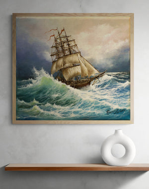 Sailing ship decoration, AFTER STORM oil canvas, Tall ship original art, Decorative-vintage seascape, gift for him, customer commission