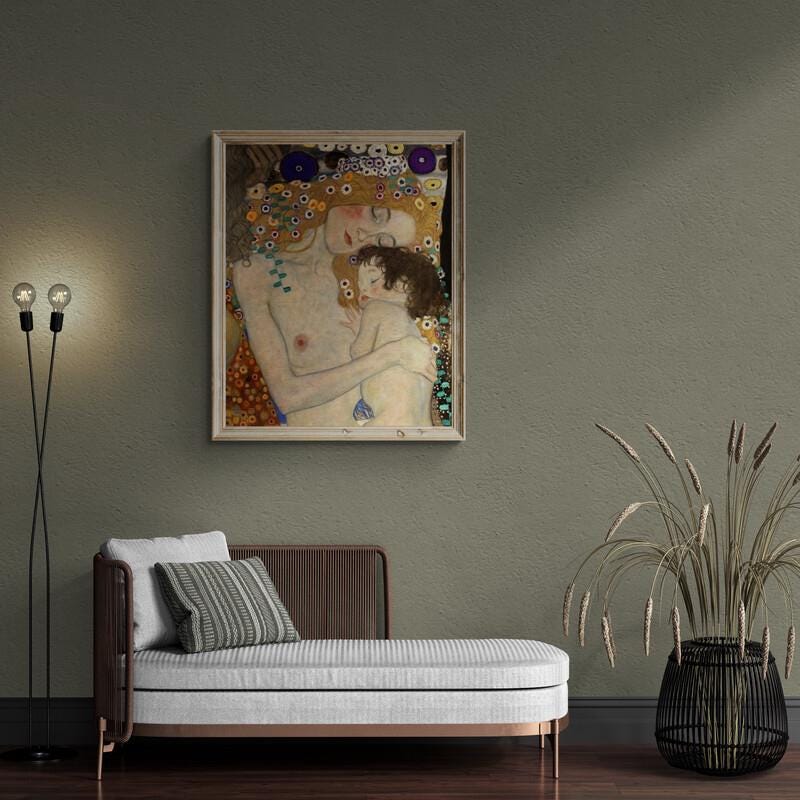 Gustav Klimt Mother And Child (1905) paint reproduction, XXL printing, Gustav Klimt print on Canvas & 3D Hand Finished Premium Texture Print FOSHE ART