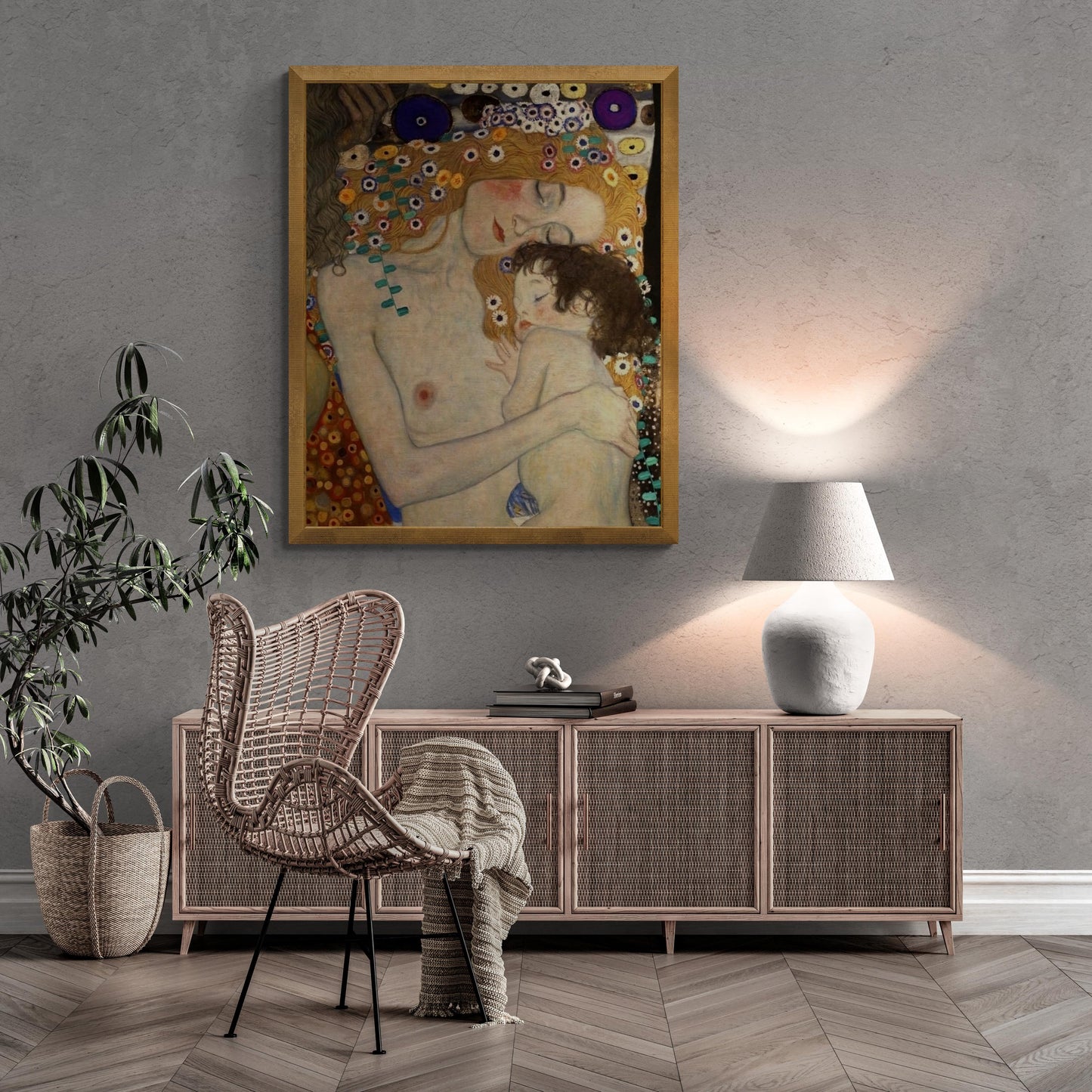 Gustav Klimt Mother And Child (1905) paint reproduction, XXL printing, Gustav Klimt print on Canvas & 3D Hand Finished Premium Texture Print FOSHE ART
