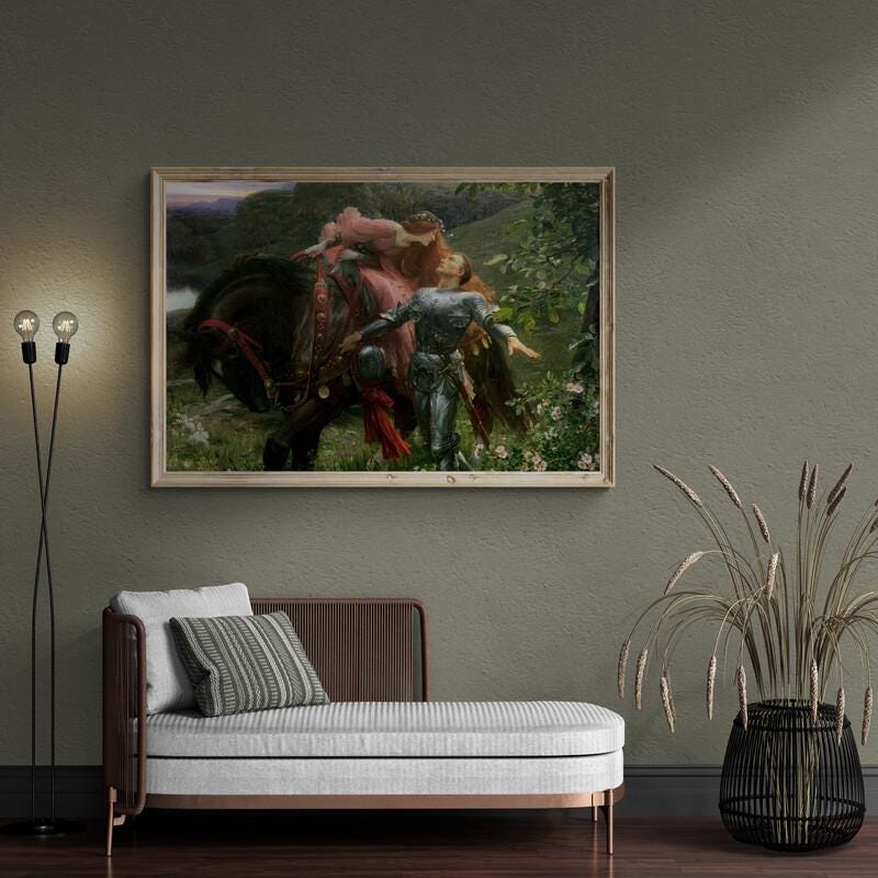 La Belle Dame Sans Merci By Sir Frank Dicksee Large wall arts, Heavyweight Canvas, 3D hand finish print with brush strokes, Ready to Hang FOSHE ART