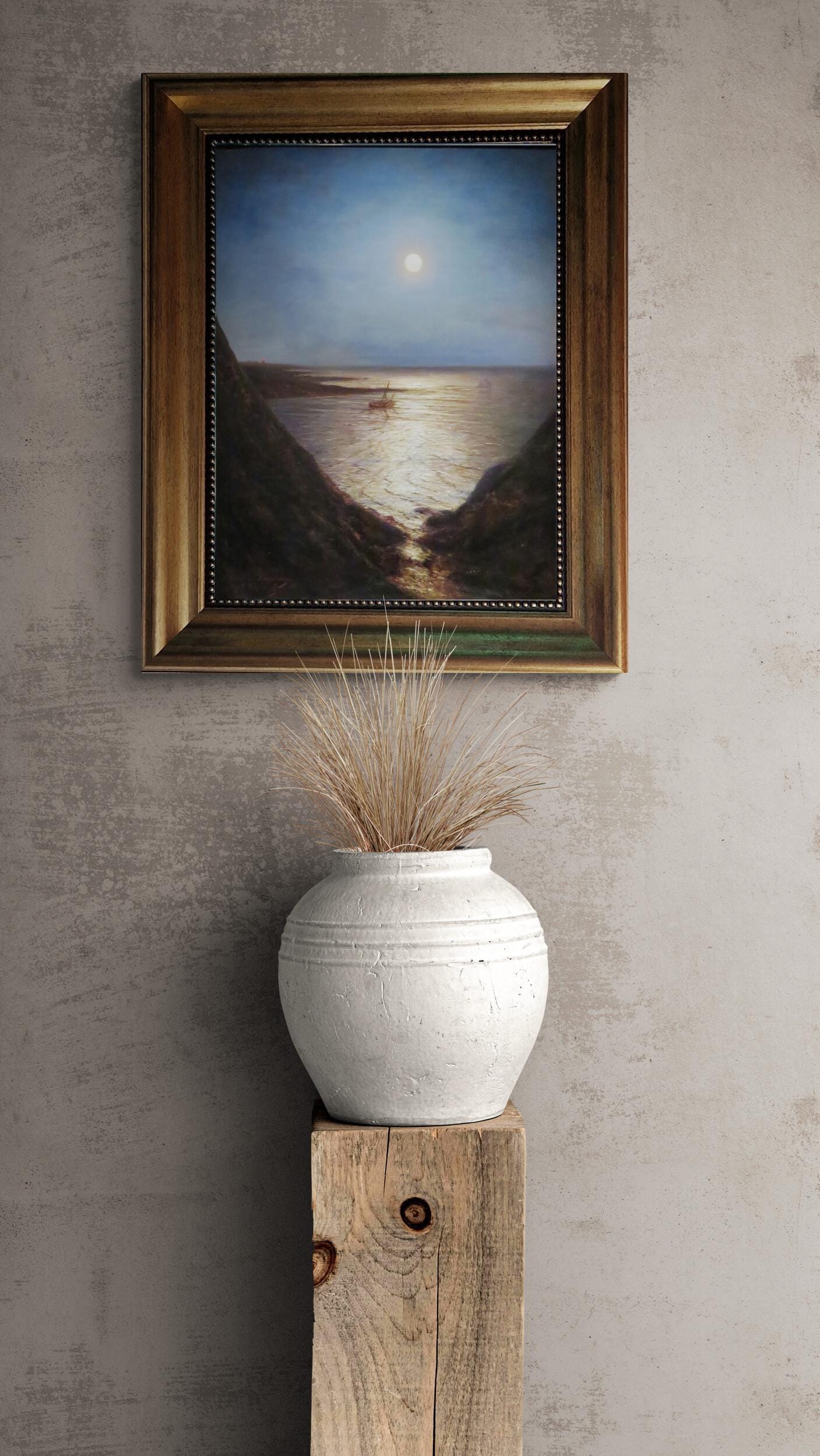 Moonlight Giclée Canvas Print by Bogolyubov, Golden Vintage Frame FOSHE ART