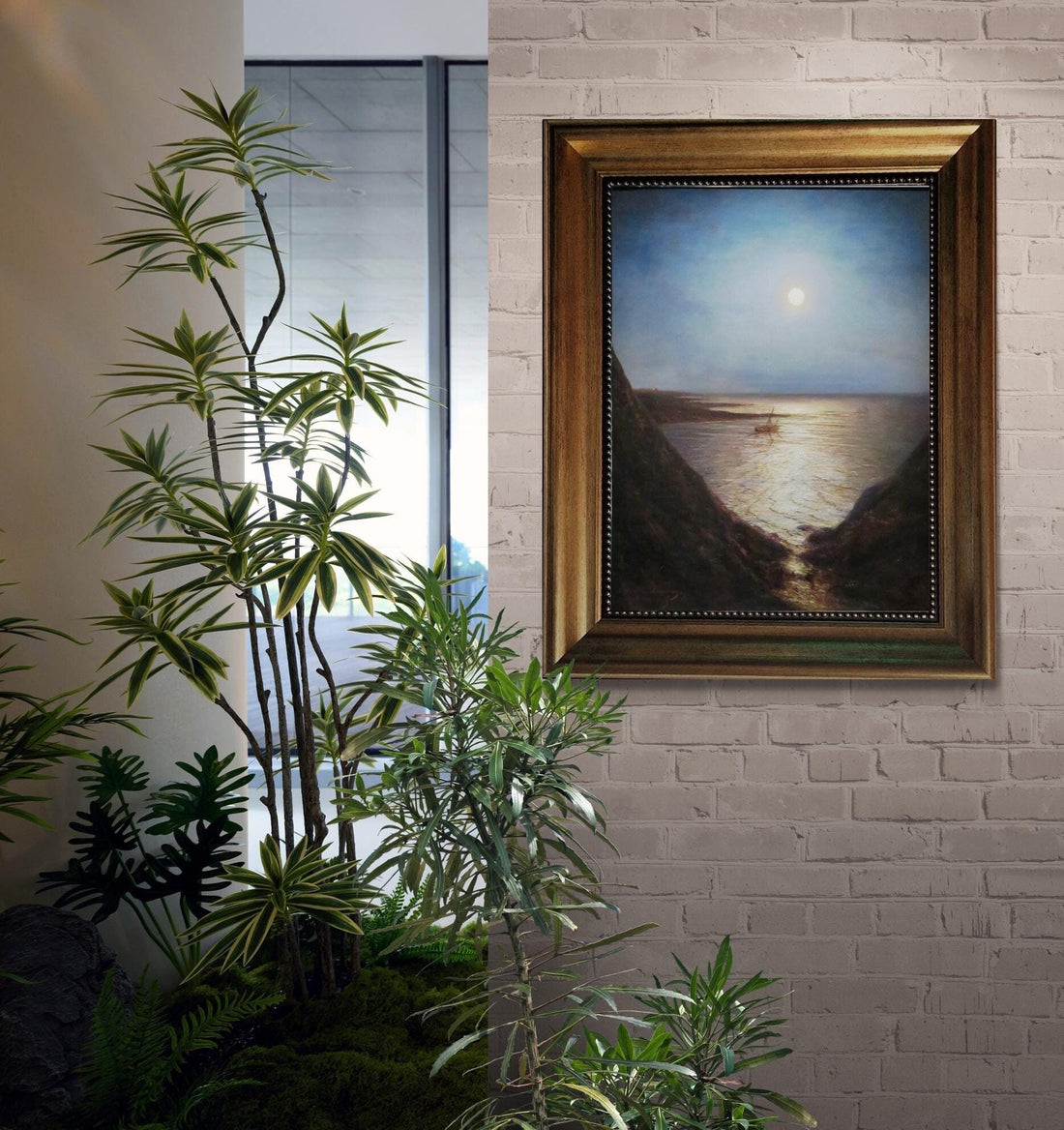 Moonlight Giclée Canvas Print by Bogolyubov, Golden Vintage Frame FOSHE ART