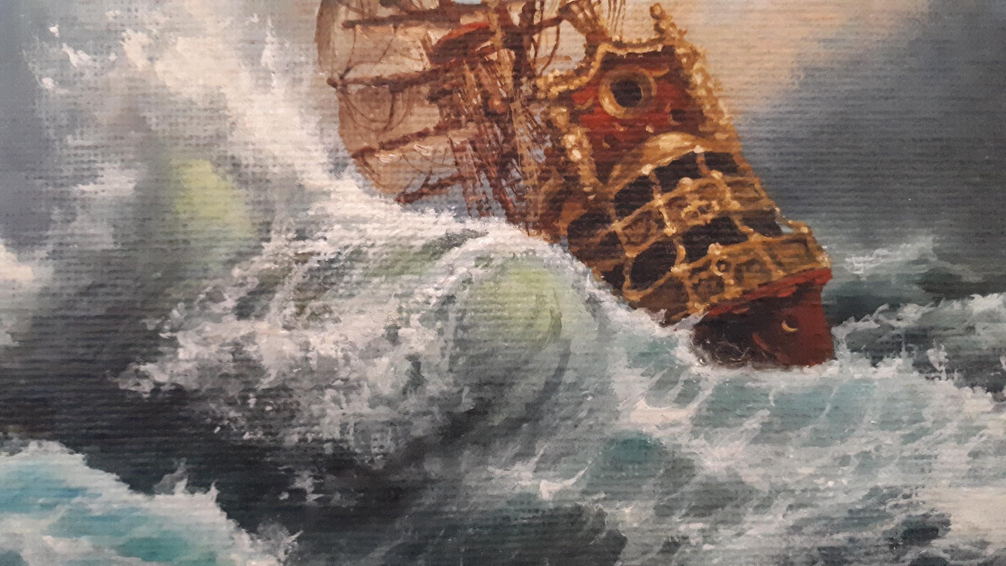 STORMY SEA: original oil on canvas tall ship painting, seascape wall art, sailing ship decor, ship stormy landscape, customer commission