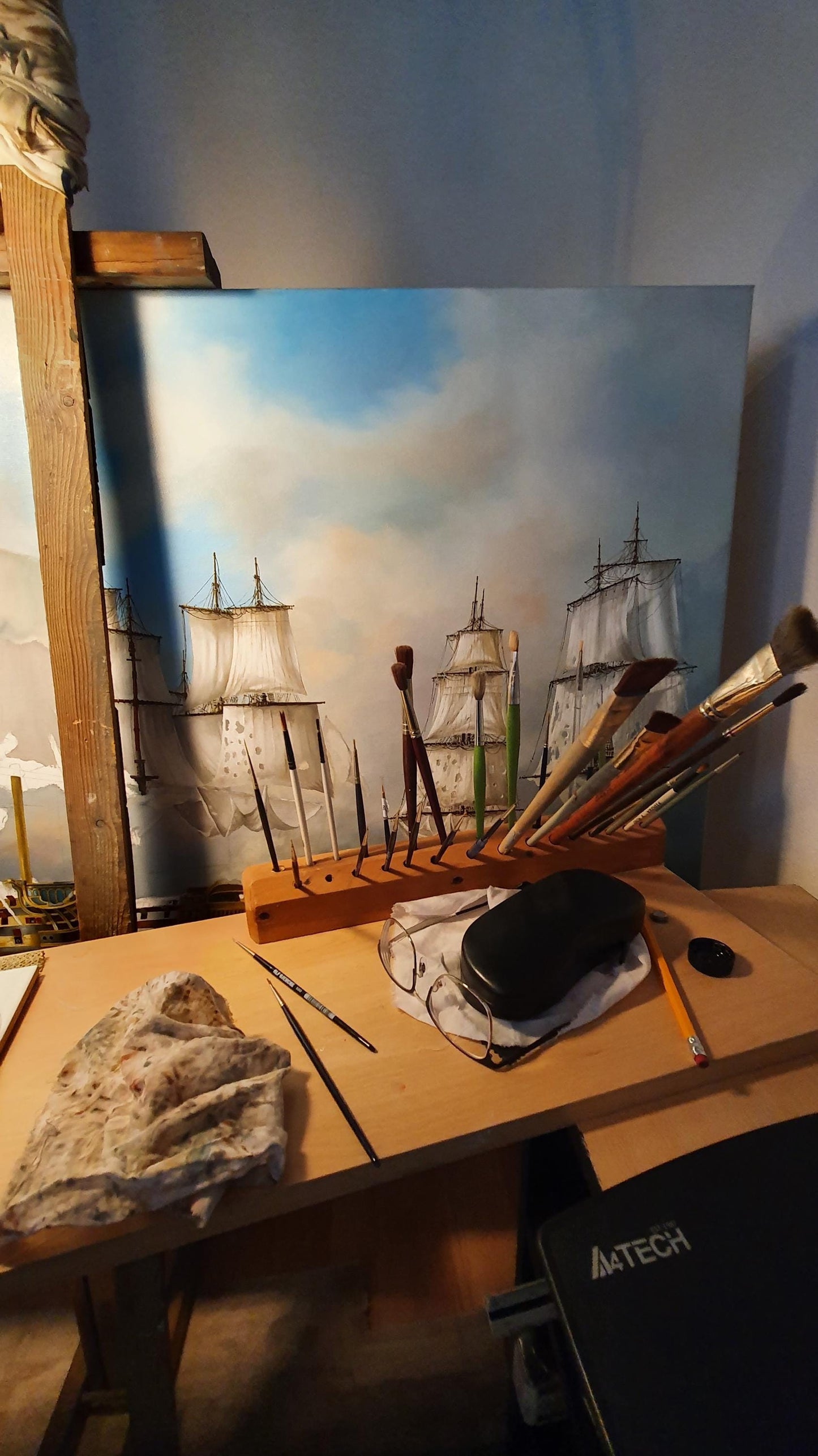 SHIP at ROUGH SEA: original oil on canvas tall ship painting, seascape wall art, sailing ship decor, ship stormy landscape, commission art