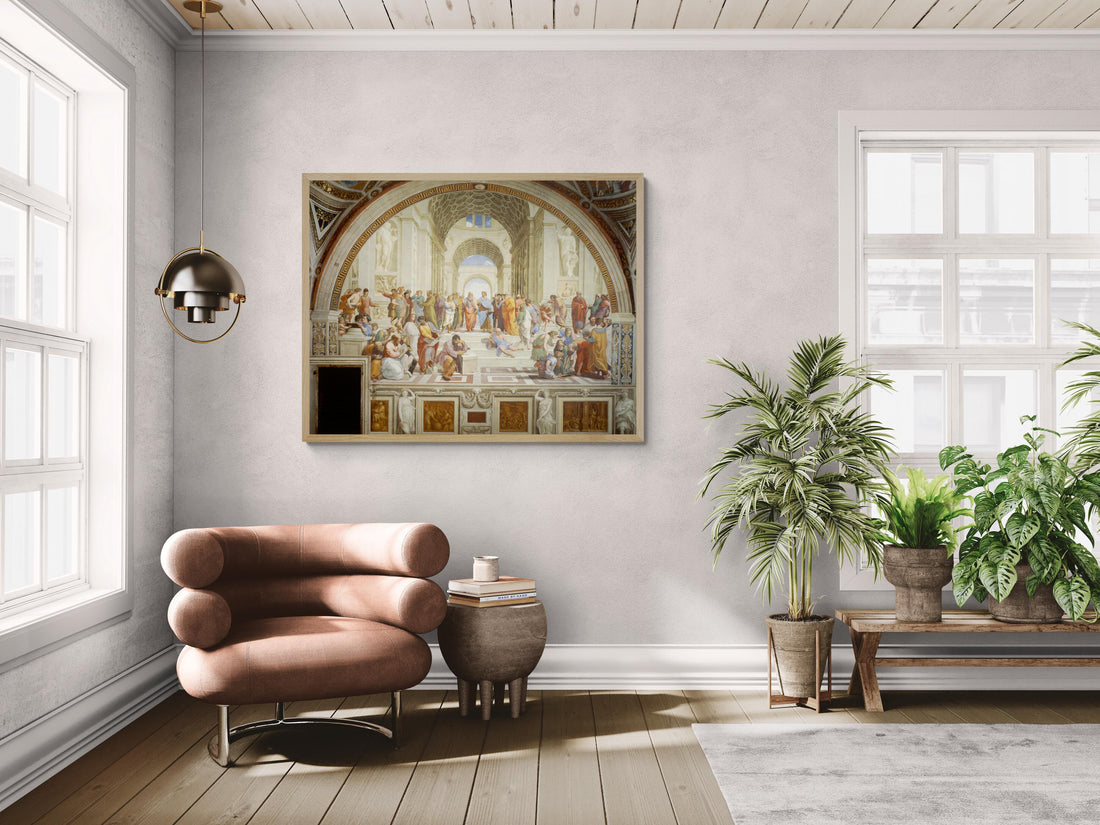 The School of Athens by Raphael, XXL printing, Renaissance Classic Art Print on Canvas & 3D Finished Premium Texture Print with brush stroke