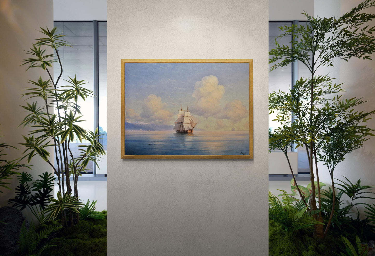 Aivazovsky: Ship off the coast,  XXL printing, Seascape Classic Art Print on Canvas & 3D Finished Premium Texture Print with brush strokes