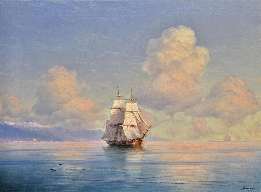 Aivazovsky Ship Giclée Canvas Print | 3D Brush Stroke, Golden Vintage Frame FOSHE ART