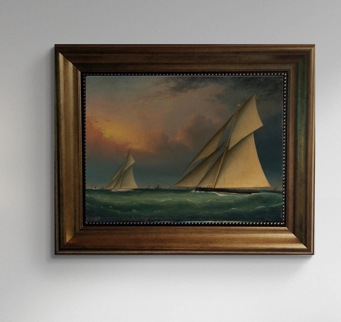 America's Cup 1885 Puritan and Genesta Nautical Sailboats, Fine Art Giclee Print FOSHE ART