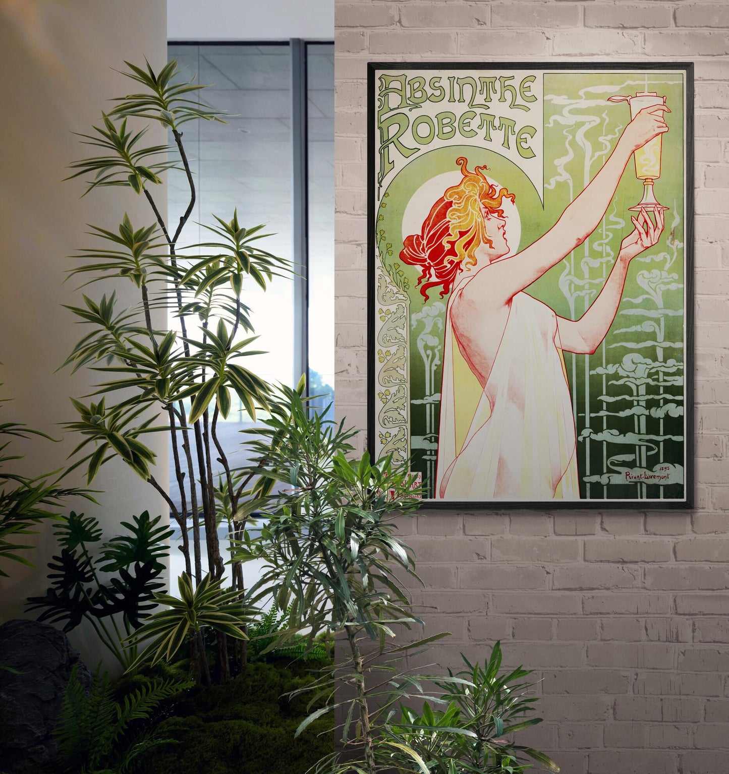 Absinthe Robette by Mucha, French Art Nouveau ,Large wall arts, Heavyweight Canvas, 3D hand finish Premium Texture Print with brush stroke FOSHE ART