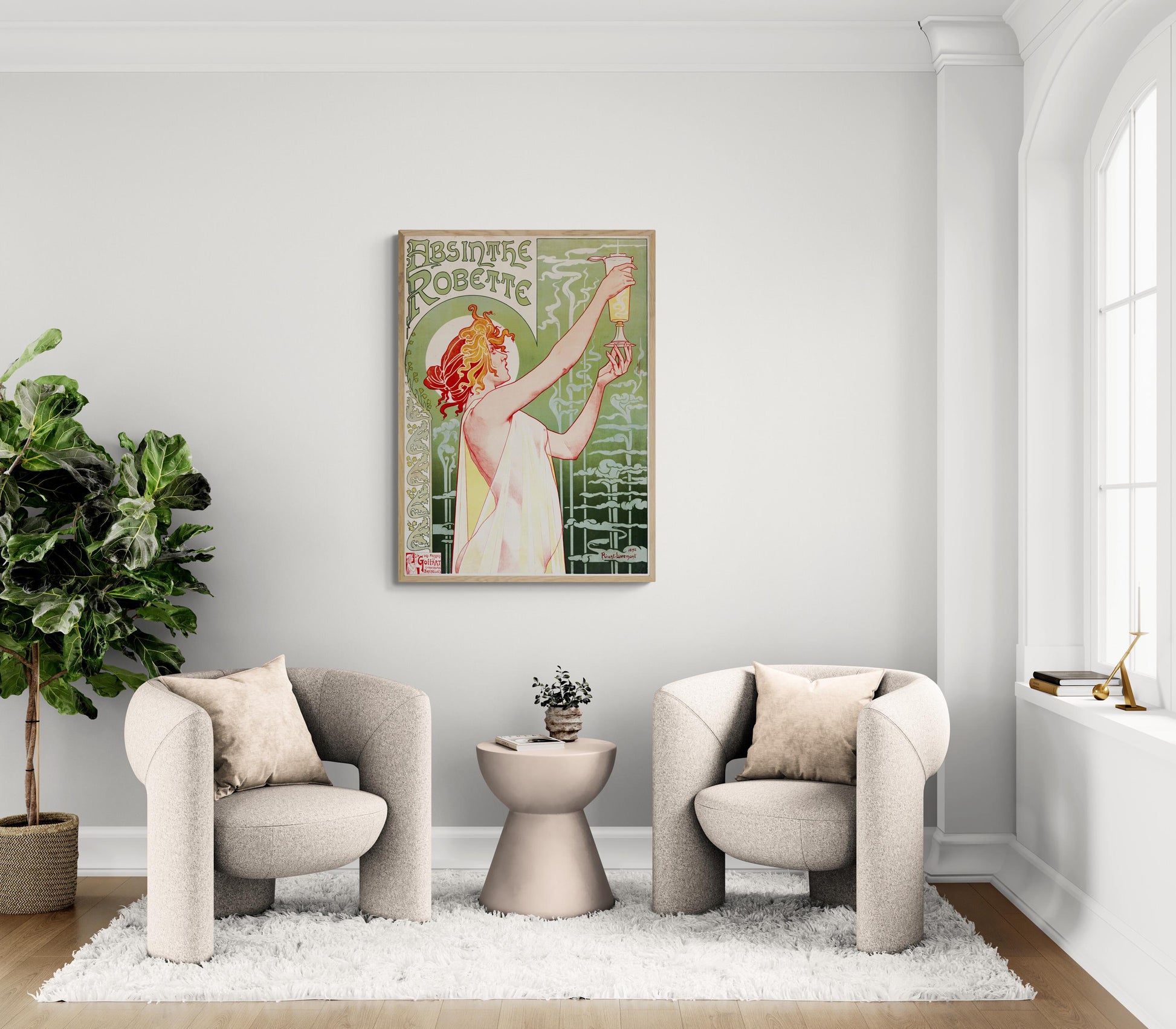 Absinthe Robette by Mucha, French Art Nouveau ,Large wall arts, Heavyweight Canvas, 3D hand finish Premium Texture Print with brush stroke FOSHE ART