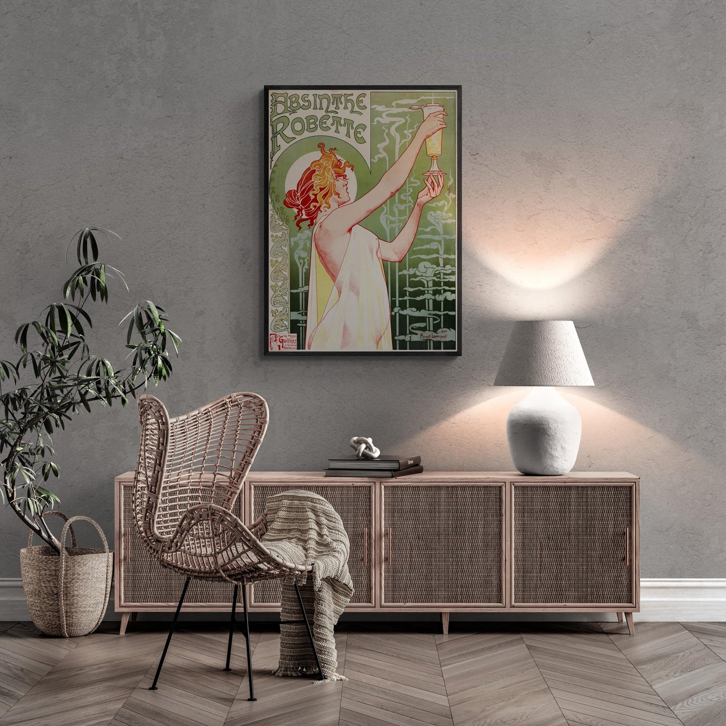 Absinthe Robette by Mucha, French Art Nouveau ,Large wall arts, Heavyweight Canvas, 3D hand finish Premium Texture Print with brush stroke FOSHE ART