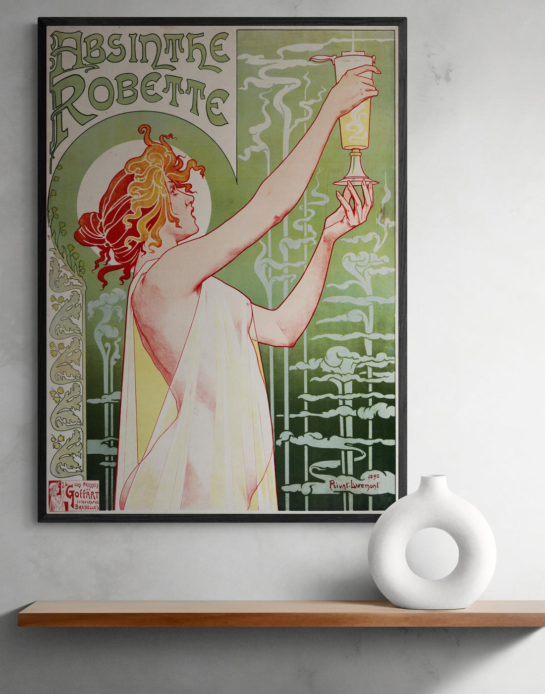Absinthe Robette by Mucha, French Art Nouveau ,Large wall arts, Heavyweight Canvas, 3D hand finish Premium Texture Print with brush stroke FOSHE ART