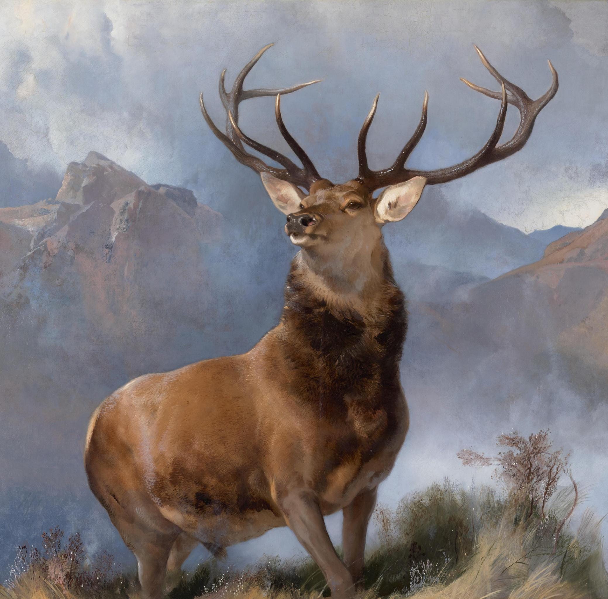 The Monarch of the Sir Glen by Edwin Landseer Gliclée canvas premium print with brush stroke and golden vintageous frame looks like original FOSHE ART