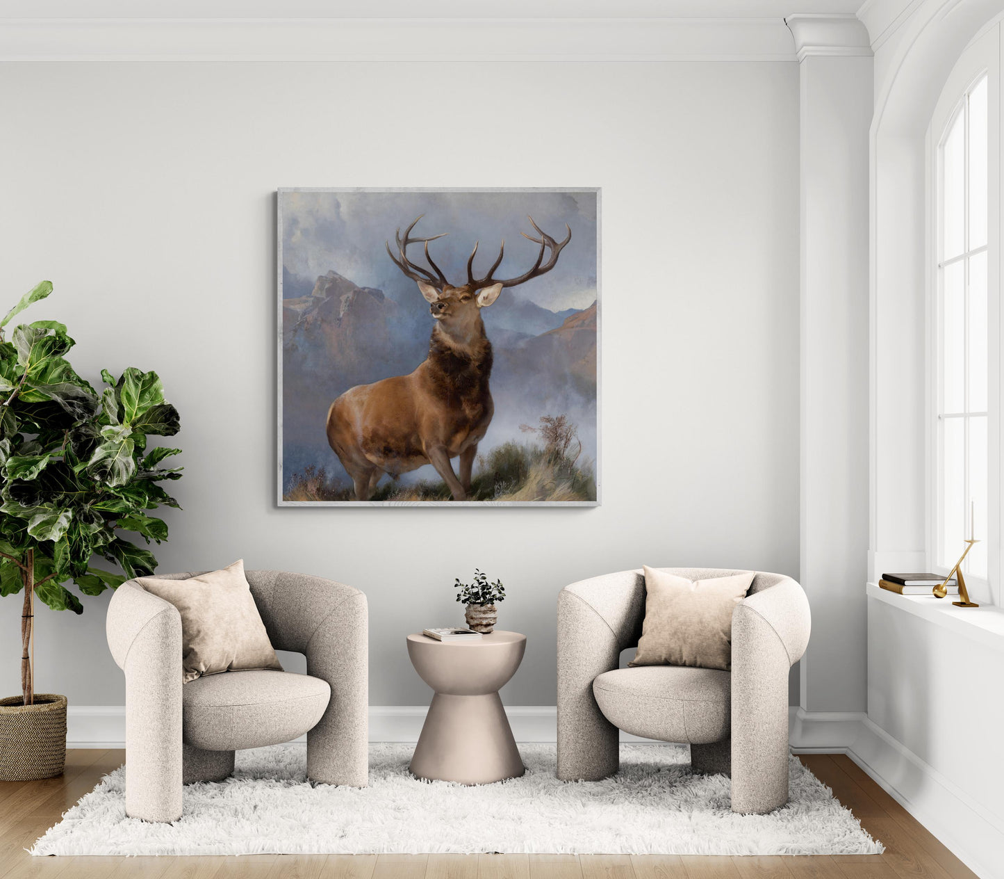 The Monarch of the Glen by Landseer Canvas XXL printing, 3D Hand Finished Premium Texture Print with brush strokes looks like original art FOSHE ART
