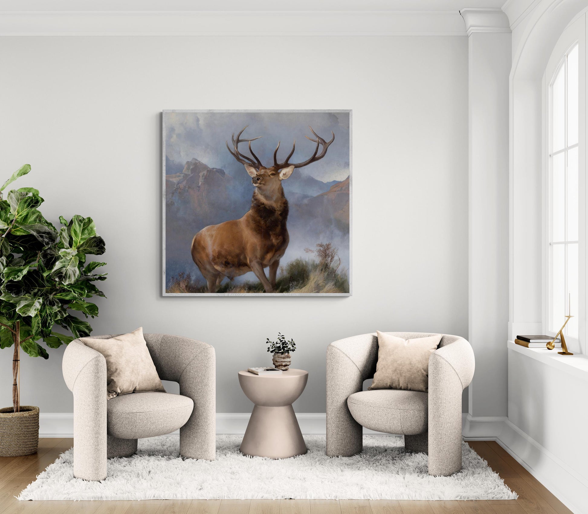 The Monarch of the Glen by Landseer Canvas XXL printing, 3D Hand Finished Premium Texture Print with brush strokes looks like original art FOSHE ART