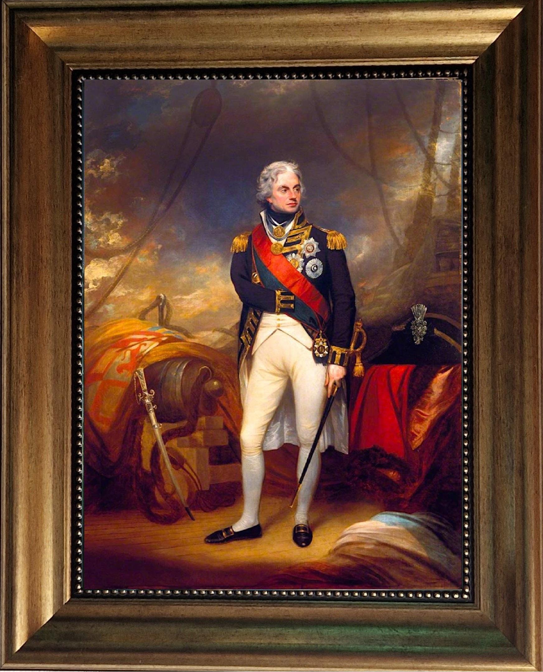 Horatio Nelson Portrait, William Beechey, Giclée Canvas Print with Vintage Gold Frame FOSHE ART