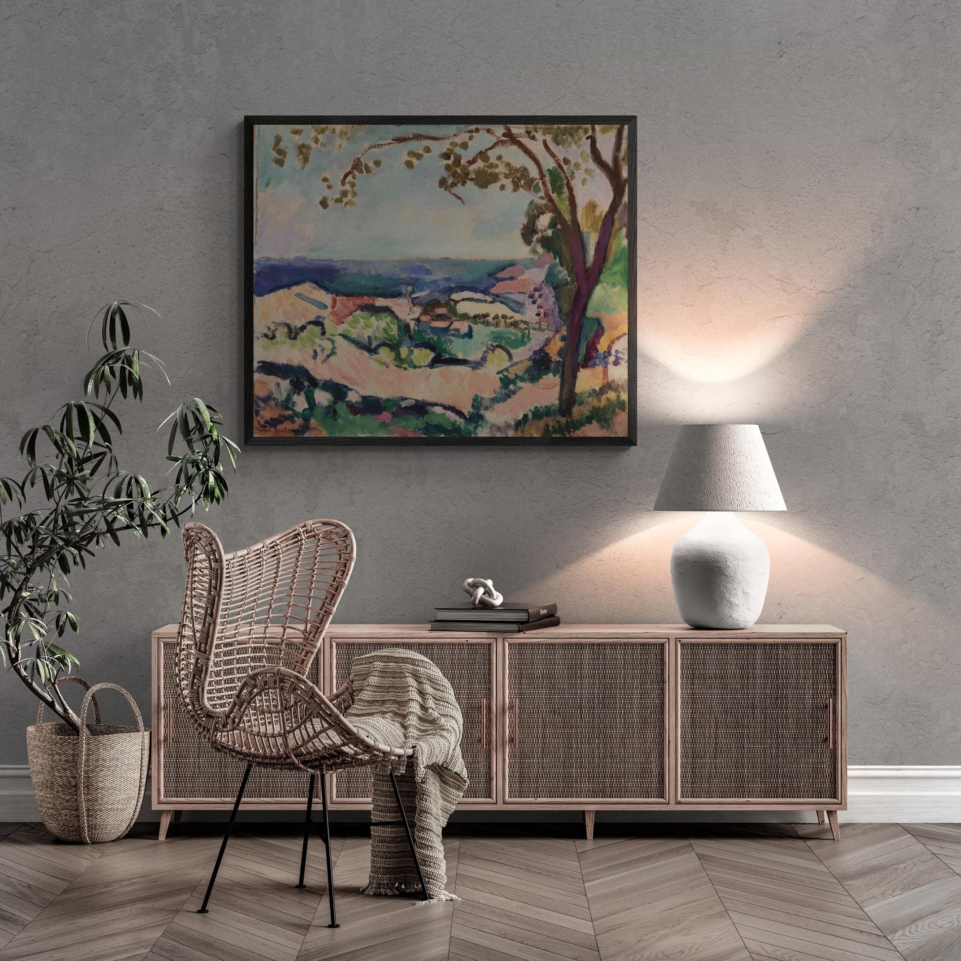 Henri Matisse The Sea Seen from Collioure (1906) Fine Art Giclee Print on canvas Hand Finished Print with brush strokes with floating frame FOSHE ART