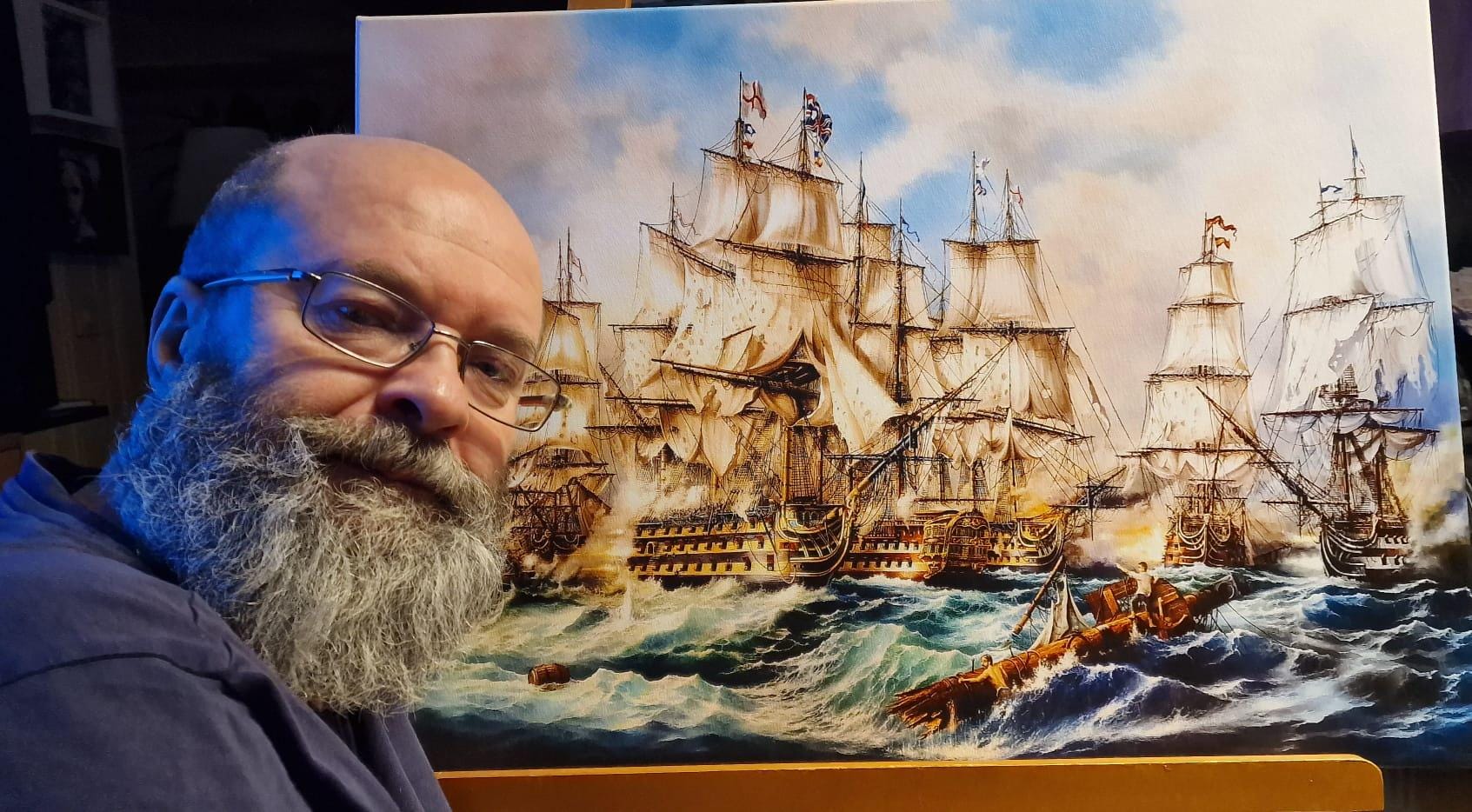 Battle of Trafalgar, HMS Victory, tall ship giclee fineart print on heavyweight paper, battle ship original oilpainting, ship sailing poster FOSHE ART