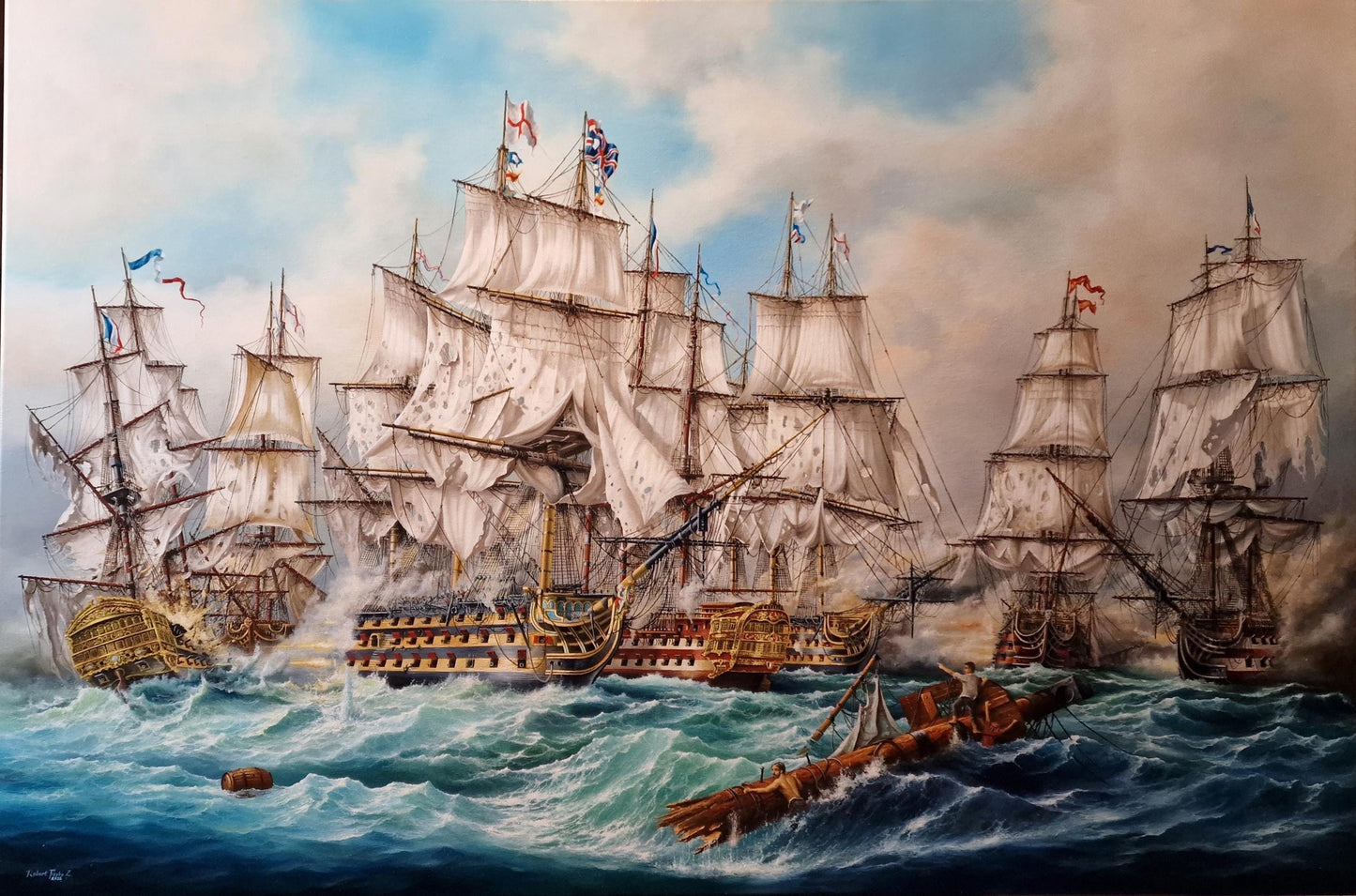 Battle of Trafalgar, HMS Victory, tall ship giclee fineart print on heavyweight paper, battle ship original oilpainting, ship sailing poster FOSHE ART