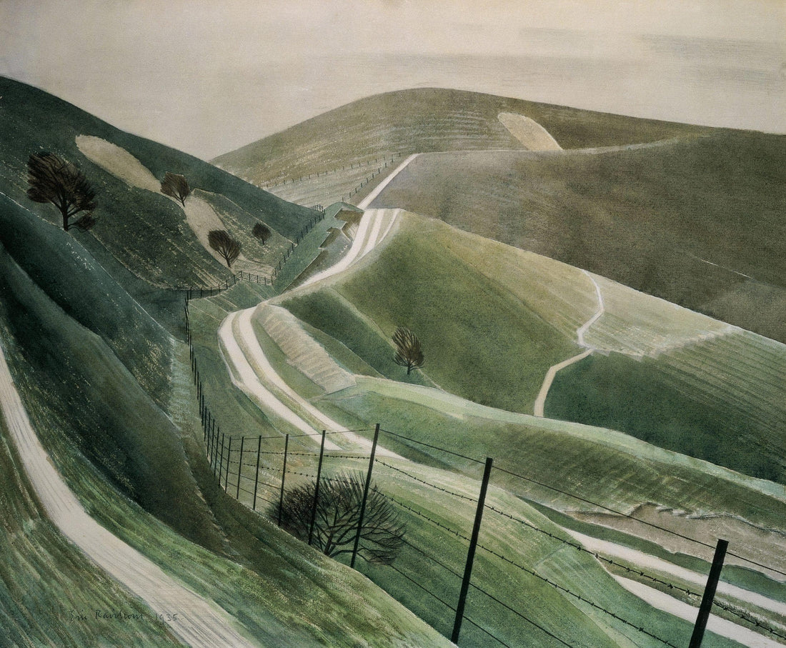 Eric Ravilious Chalk Paths Canvas Print, Floating Frame and Brush Strokes, Nature Wall Art FOSHE ART