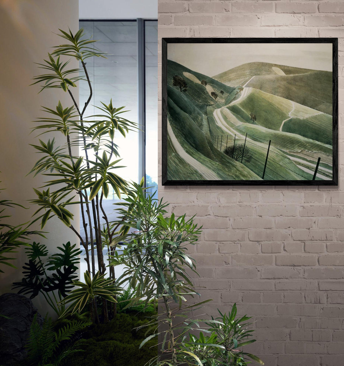 Eric Ravilious Chalk Paths Canvas Print, Floating Frame and Brush Strokes, Nature Wall Art FOSHE ART
