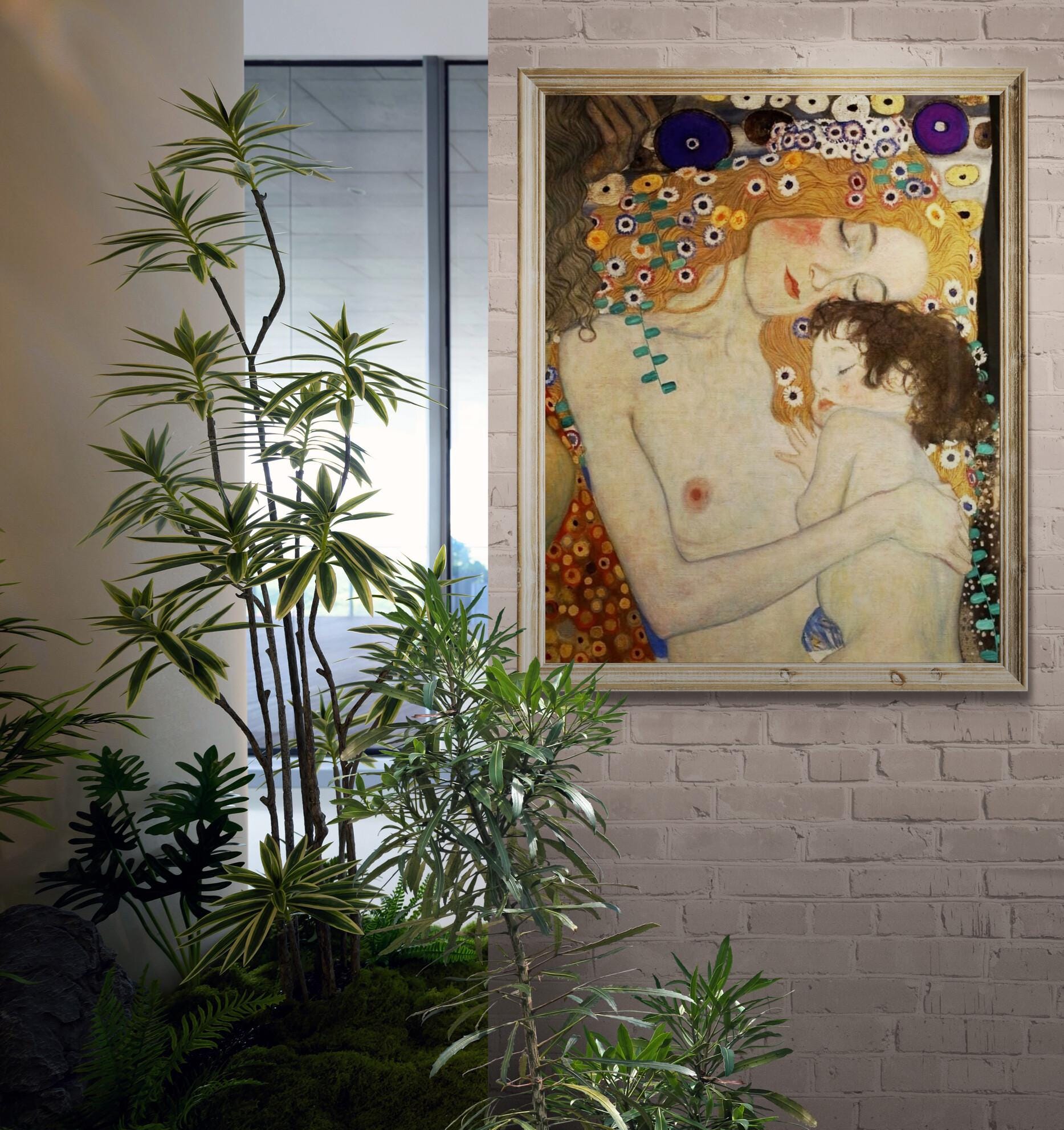 Gustav Klimt Mother And Child (1905) paint reproduction, XXL printing, Gustav Klimt print on Canvas & 3D Hand Finished Premium Texture Print FOSHE ART