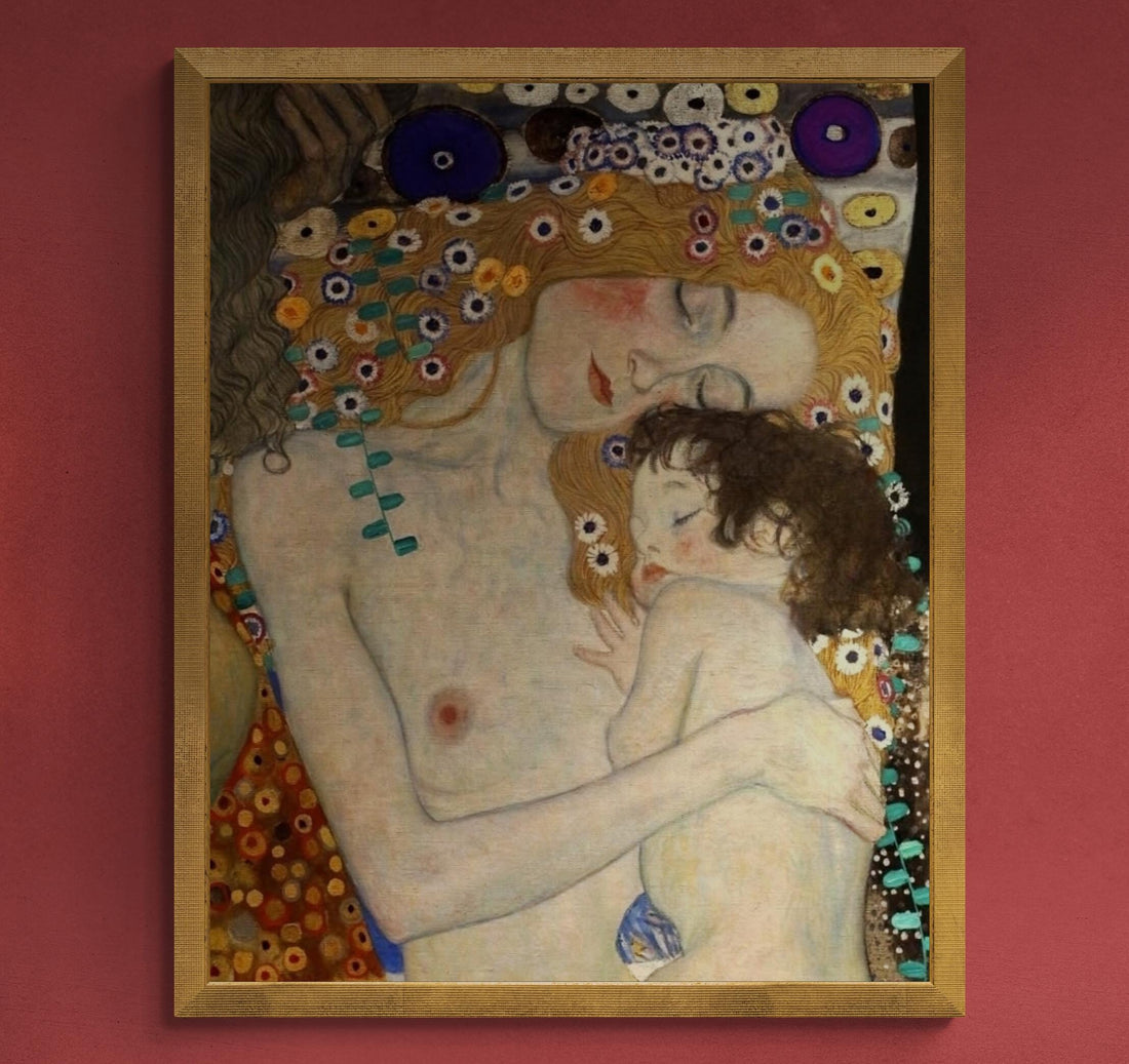 Gustav Klimt Mother and Child Canvas Print, Hand Finished Texture FOSHE ART