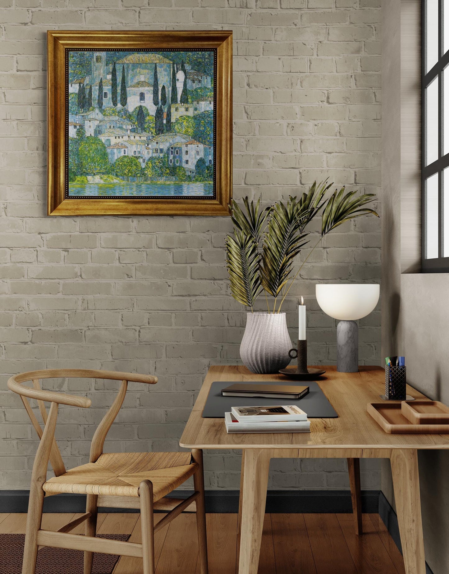 GUSTAV KLIMT Church in Cassone Gliclée canvas hand finished premium print with brush strokes and golden vintageous frame looks like original FOSHE ART