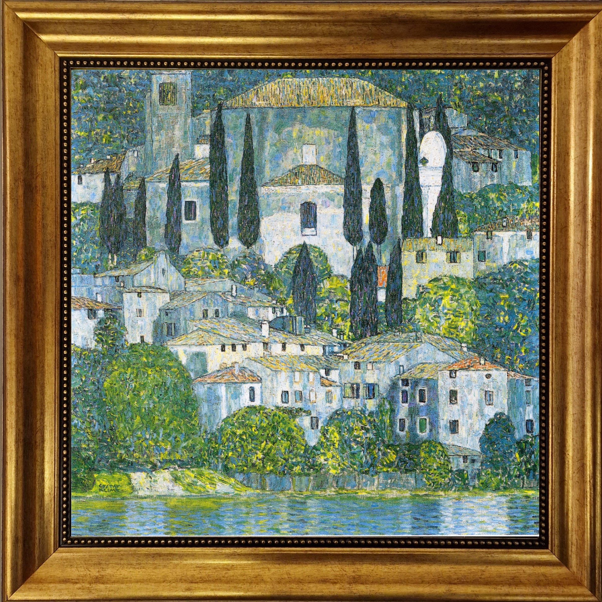 GUSTAV KLIMT Church in Cassone Gliclée canvas hand finished premium print with brush strokes and golden vintageous frame looks like original FOSHE ART