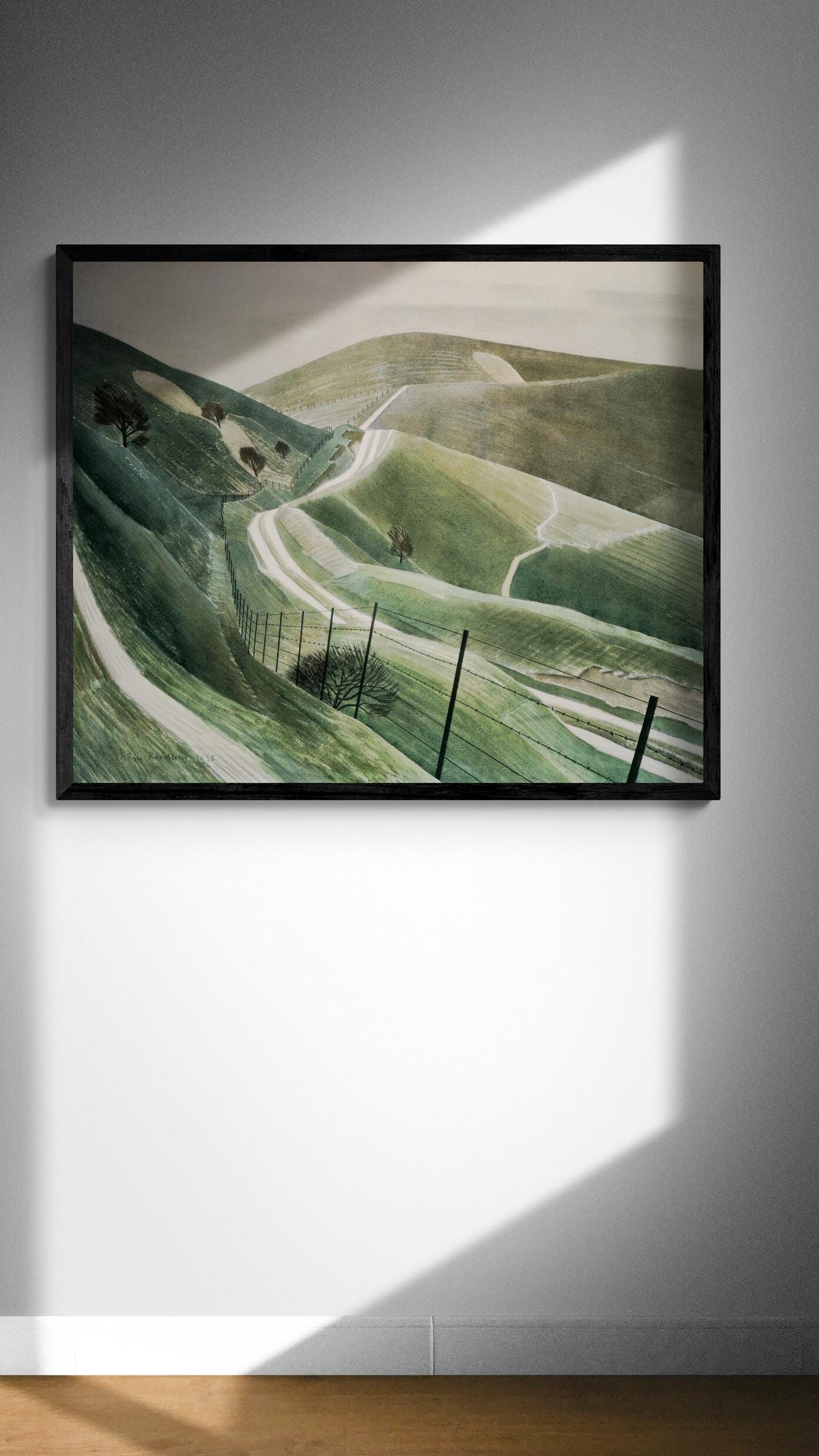 Eric Ravilious Chalk Paths Canvas Print, Floating Frame and Brush Strokes, Nature Wall Art FOSHE ART